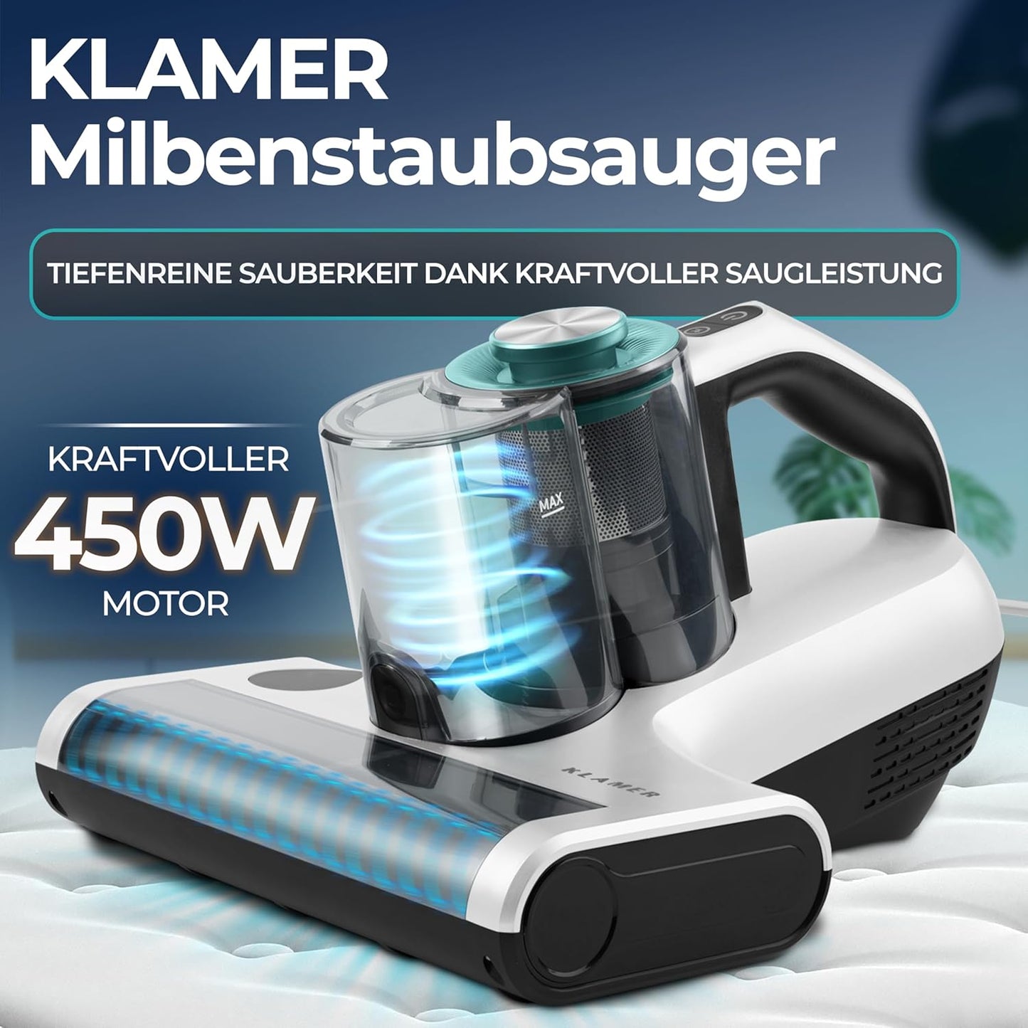 Milbensauger mit UV-Licht & HEPA-Filter, Weiss