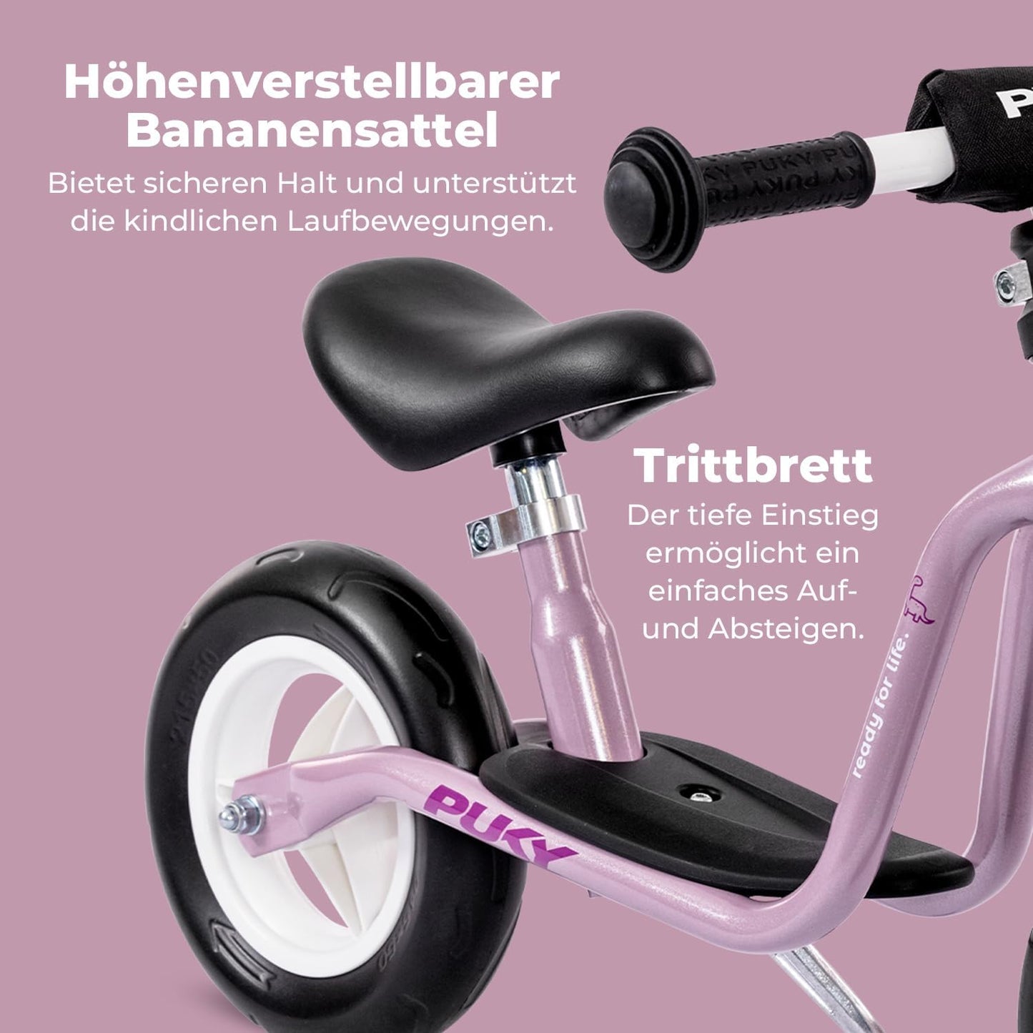 LR M Laufrad mit Trittbrett und Seitenständer, Pearl Pink + Seitenständer
