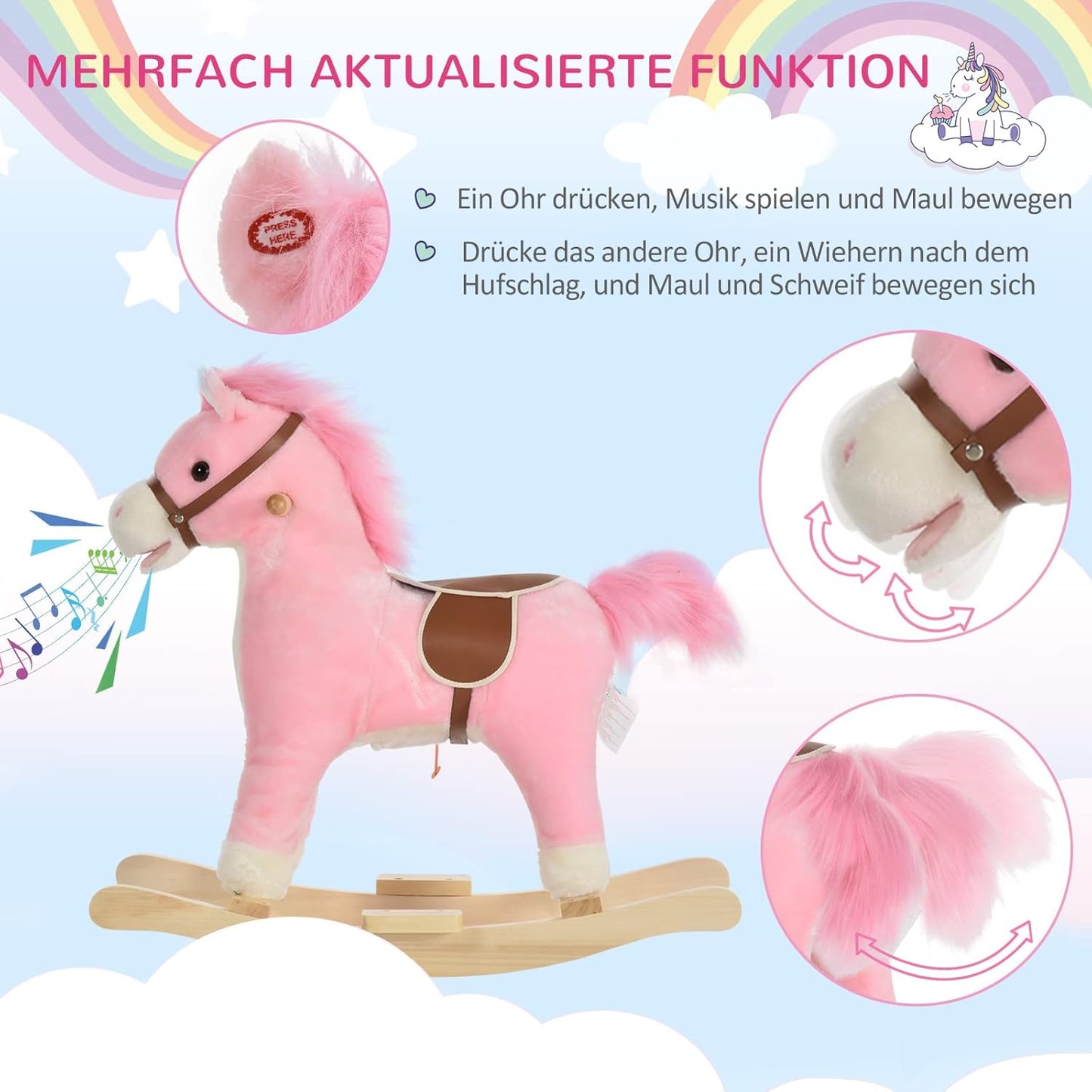 Kinder Schaukelpferd mit Tiergeräuschen, Rosa