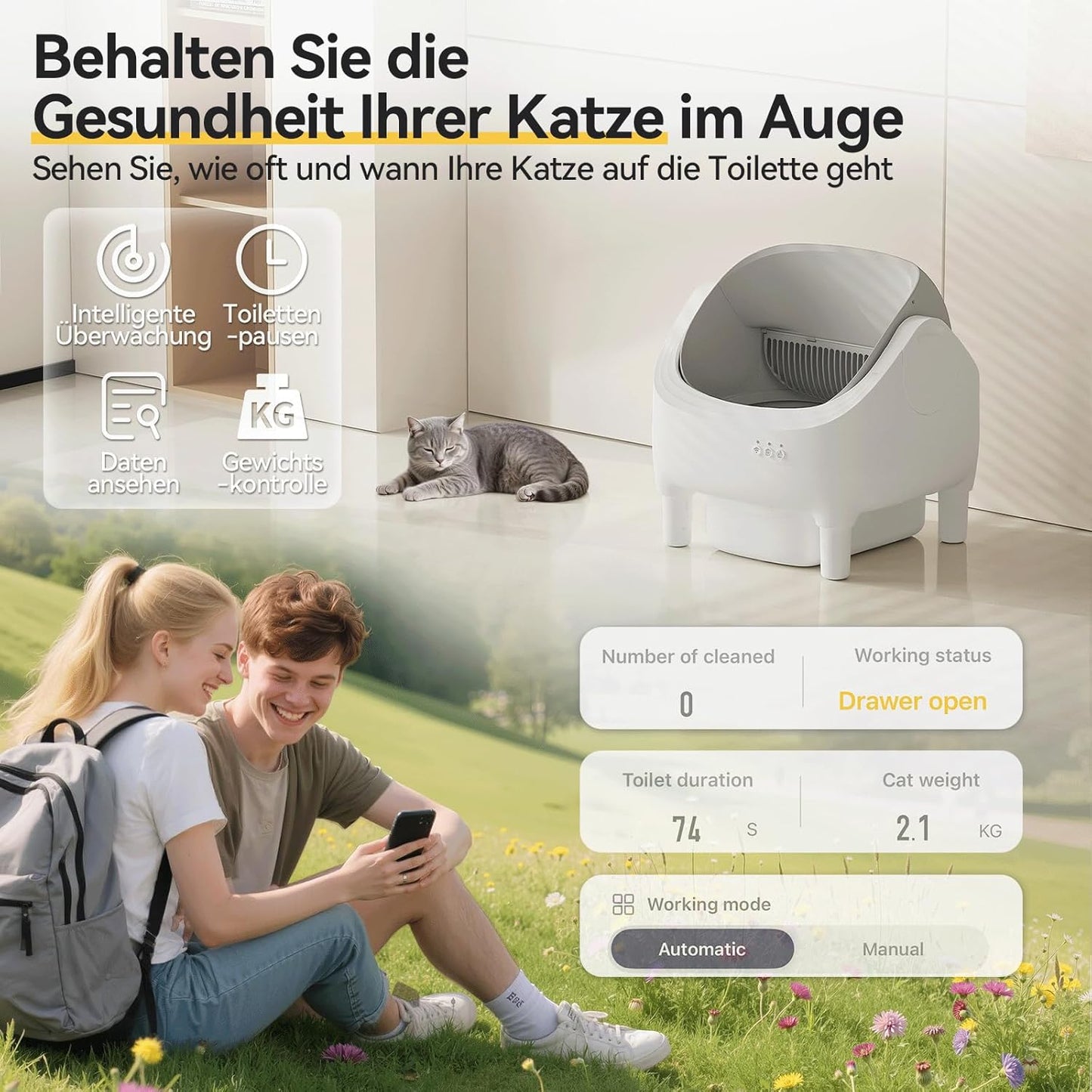 Selbstreinigende Katzenstreu-Box mit App-Steuerung, XXL-3