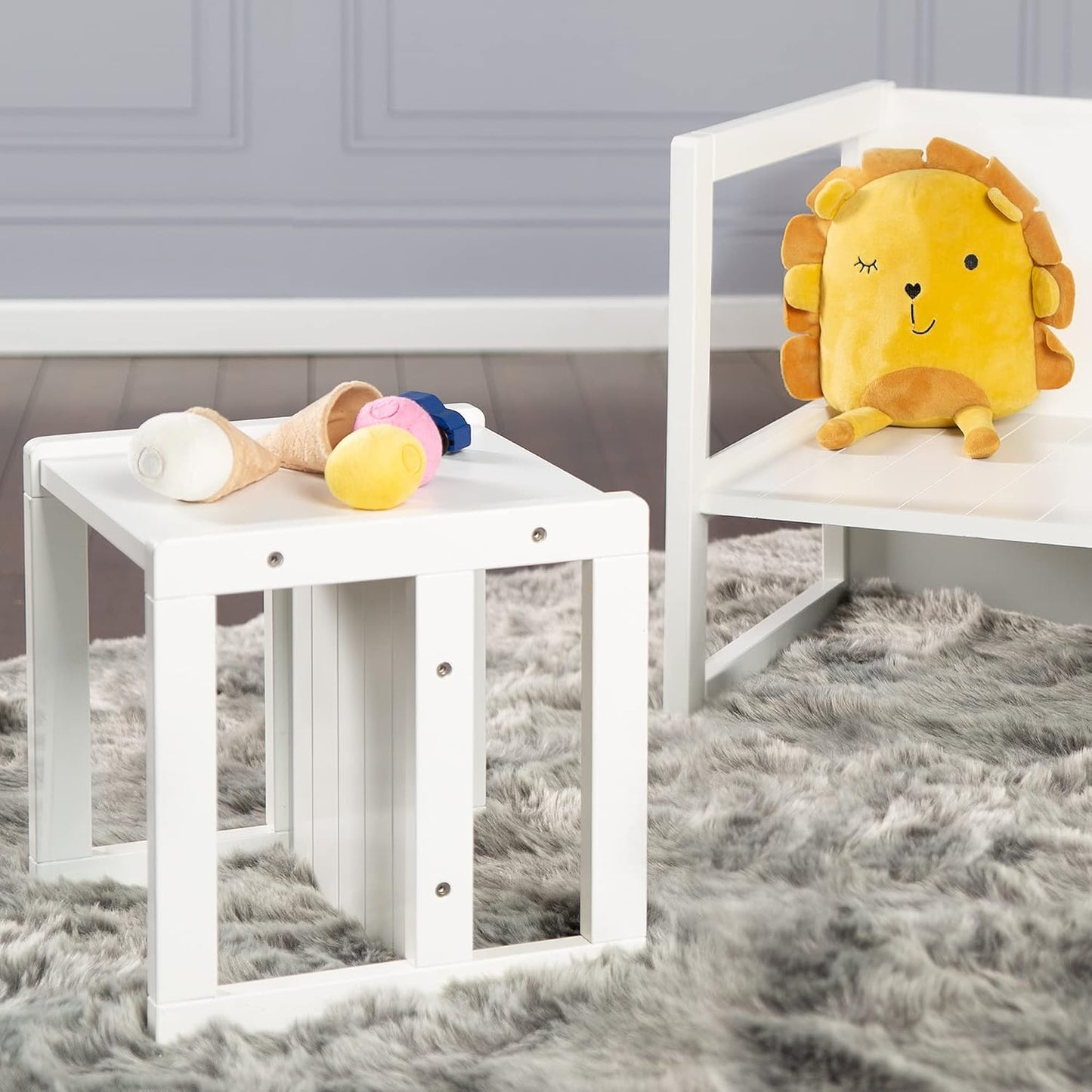 Multifunktionaler Kinder-Wendehocker mit 3 Sitzhöhen, Weiss/Opulenter Garten Sitzhocker