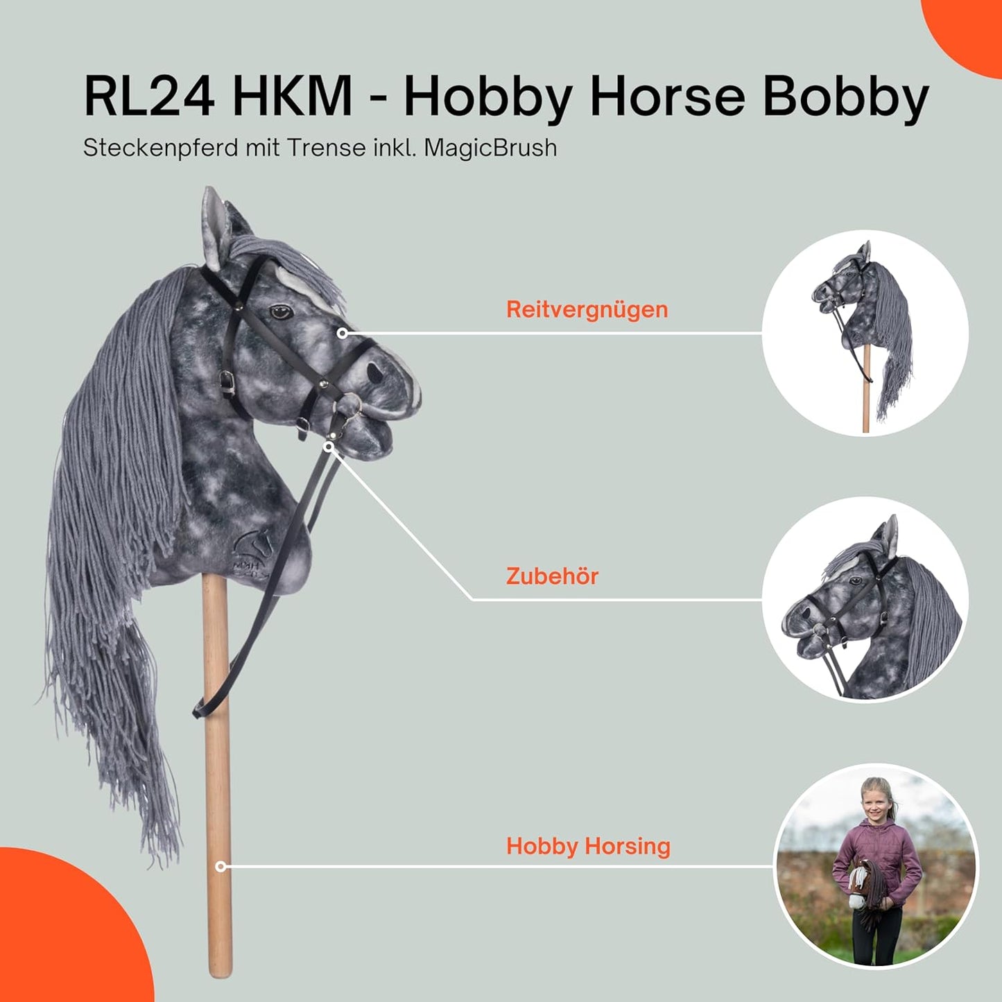 Hobby Horse Clara mit MagicBrush & Trense, Clara (Grau)