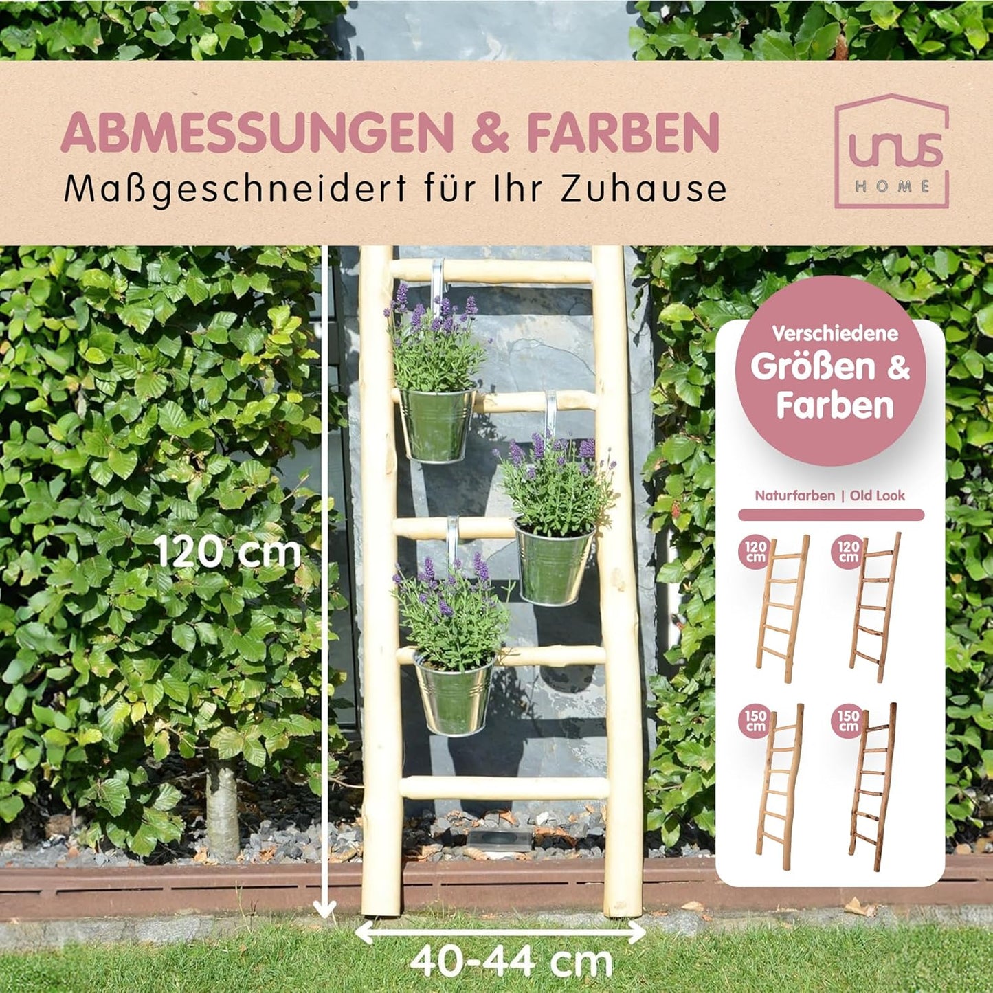 Dekoleiter Holz 120cm, 5 Stufen, Handtuchhalter, Natur 120 cm