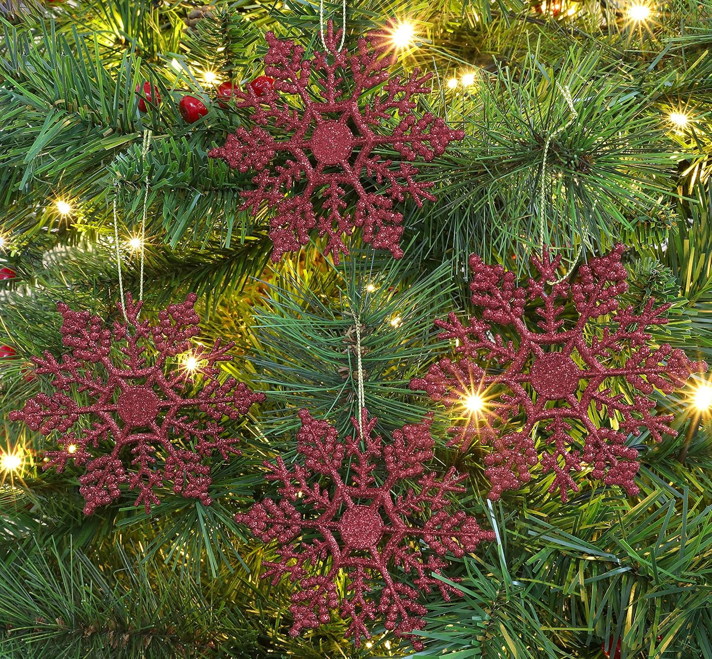 Glitter-Schneeflocke zum Aufhängen, 12 Stück, Rioja Rot