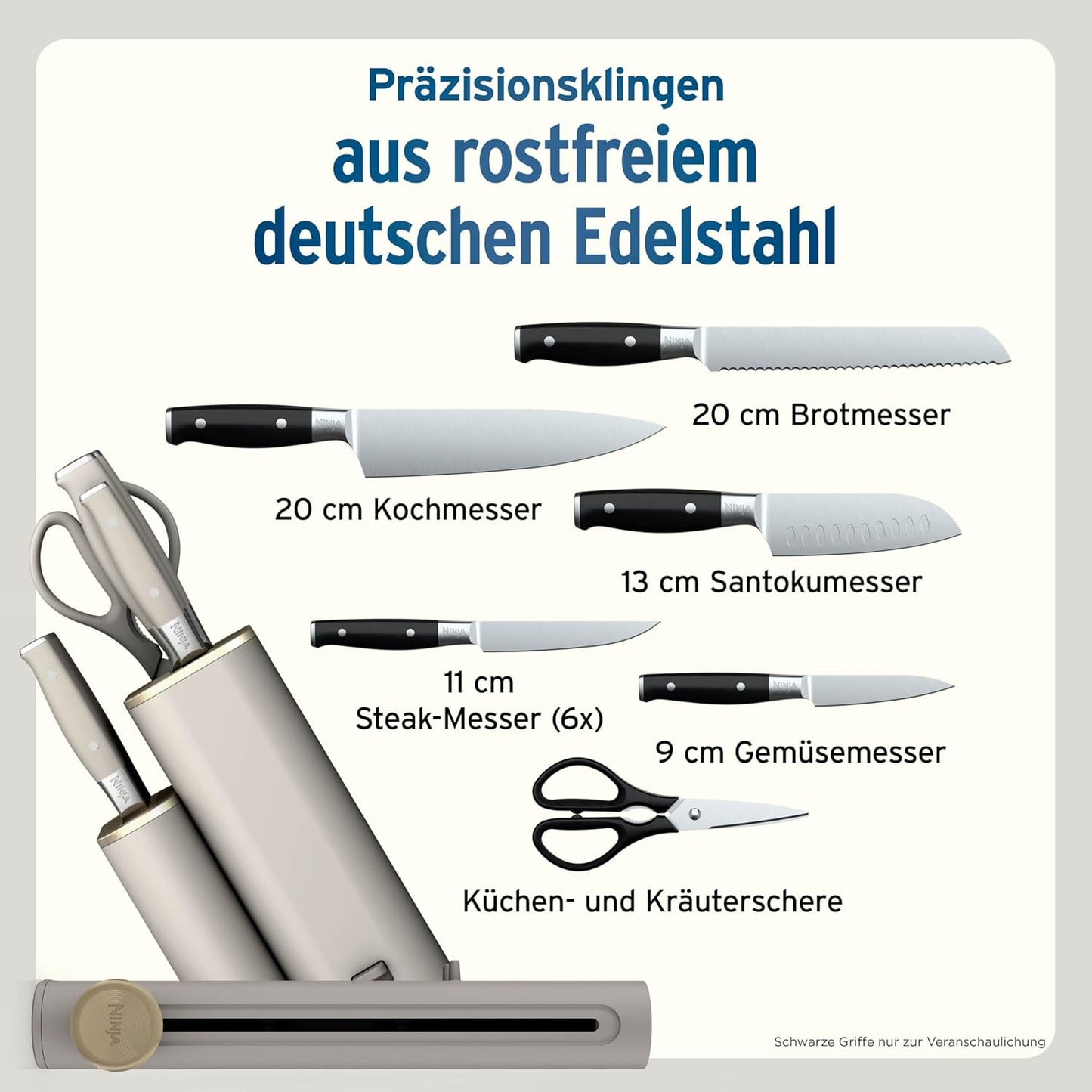 StaySharp Messerblock-Set mit Schärfer, 13-tlg Messerblock, Stein-gold