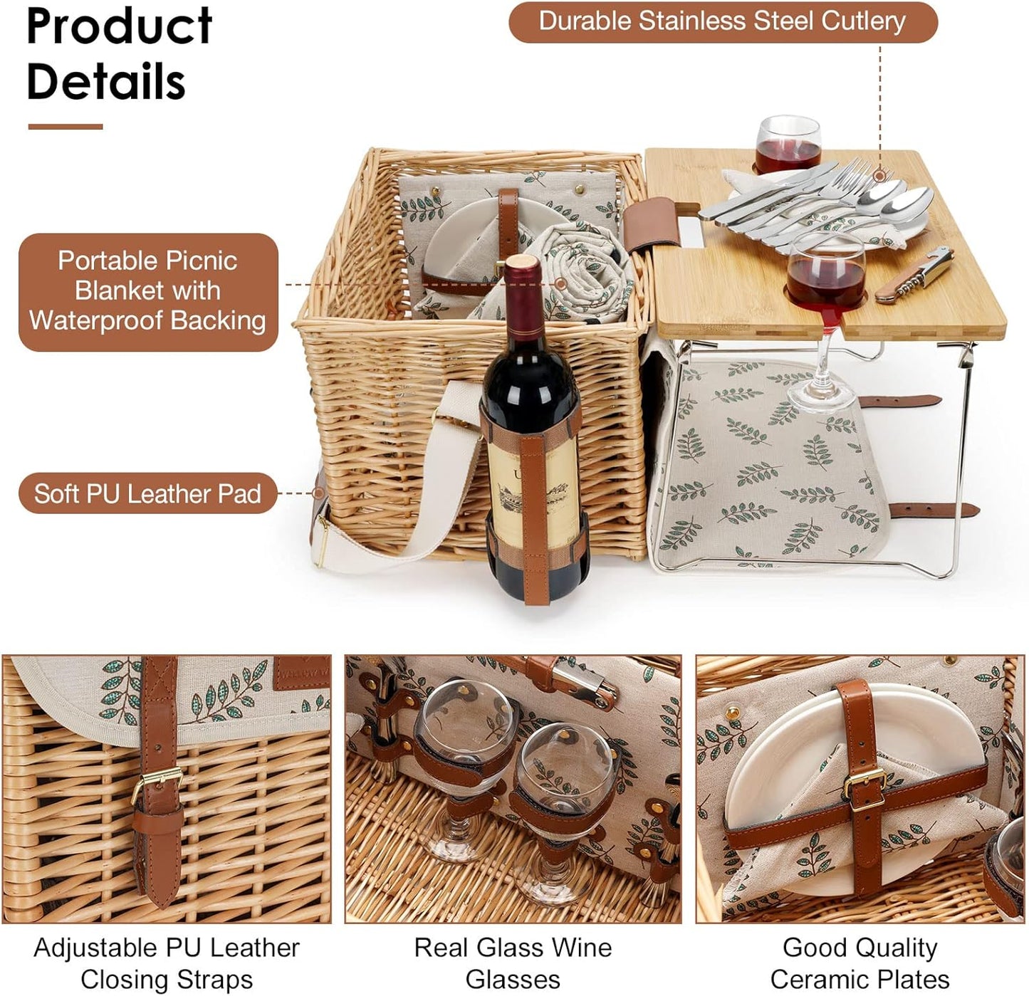 Picknickkorb-Set für 2 Personen mit Tisch & Decke, Grün 2 Personen