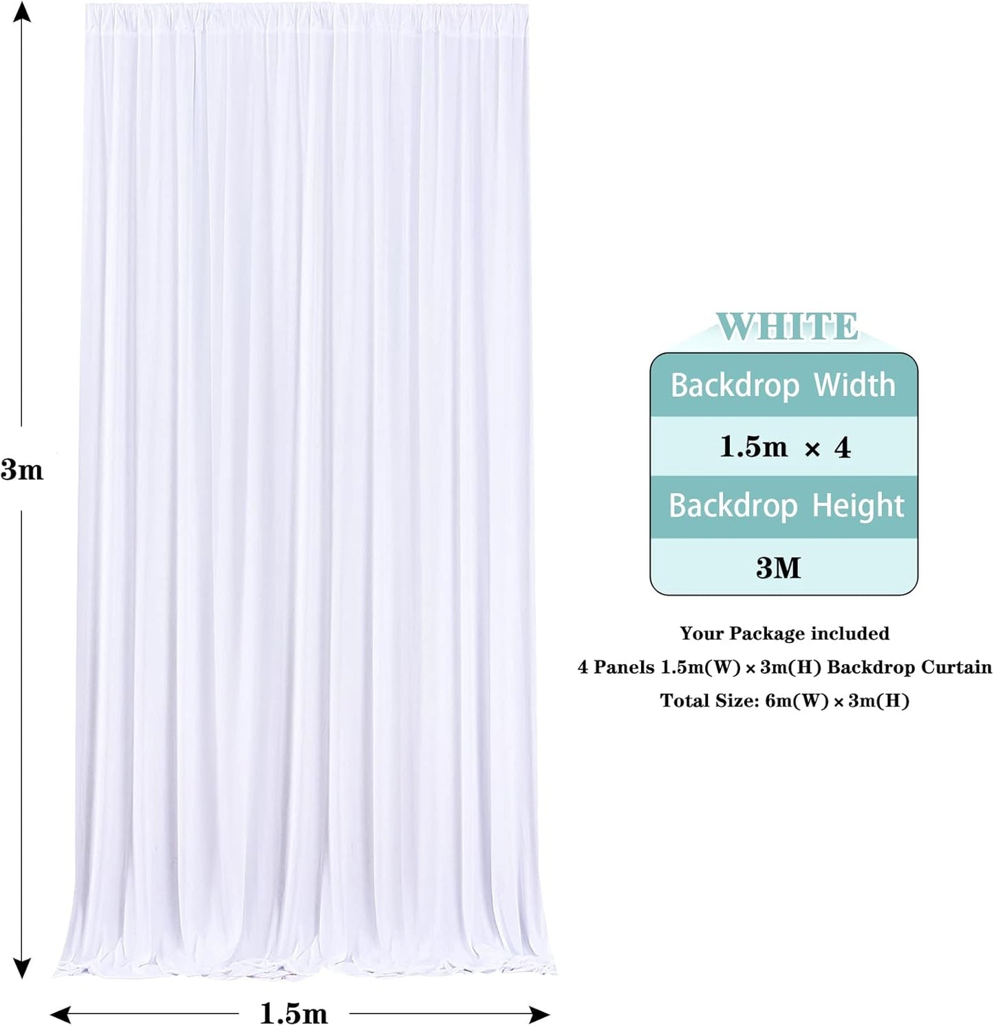 Faltenfreie Hintergrund Vorhänge-Set (4 Stück), W150×H300cm(4 Stücke) Weiss