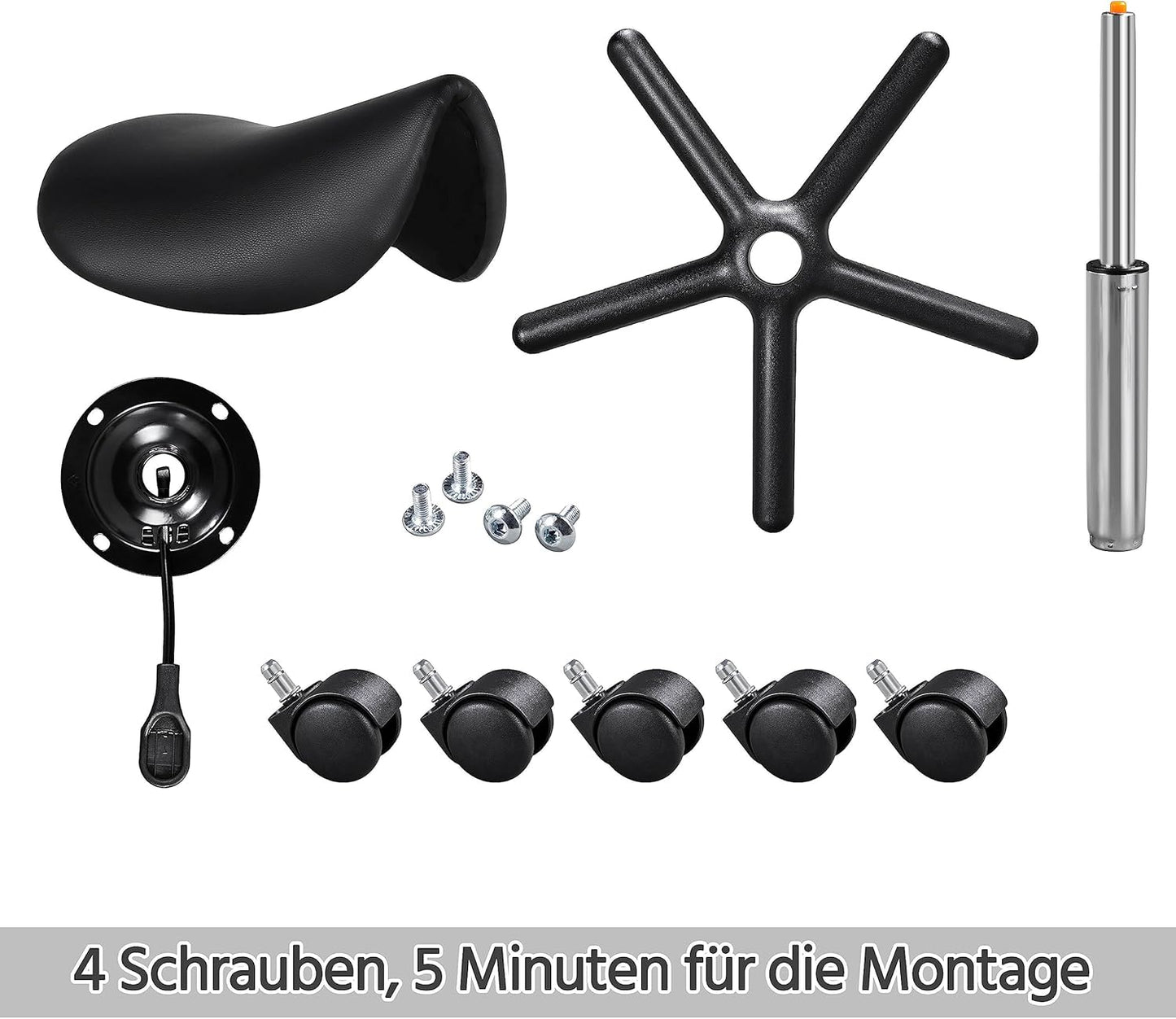 Sattelhocker mit Rollen, höhenverstellbar, Schwarz