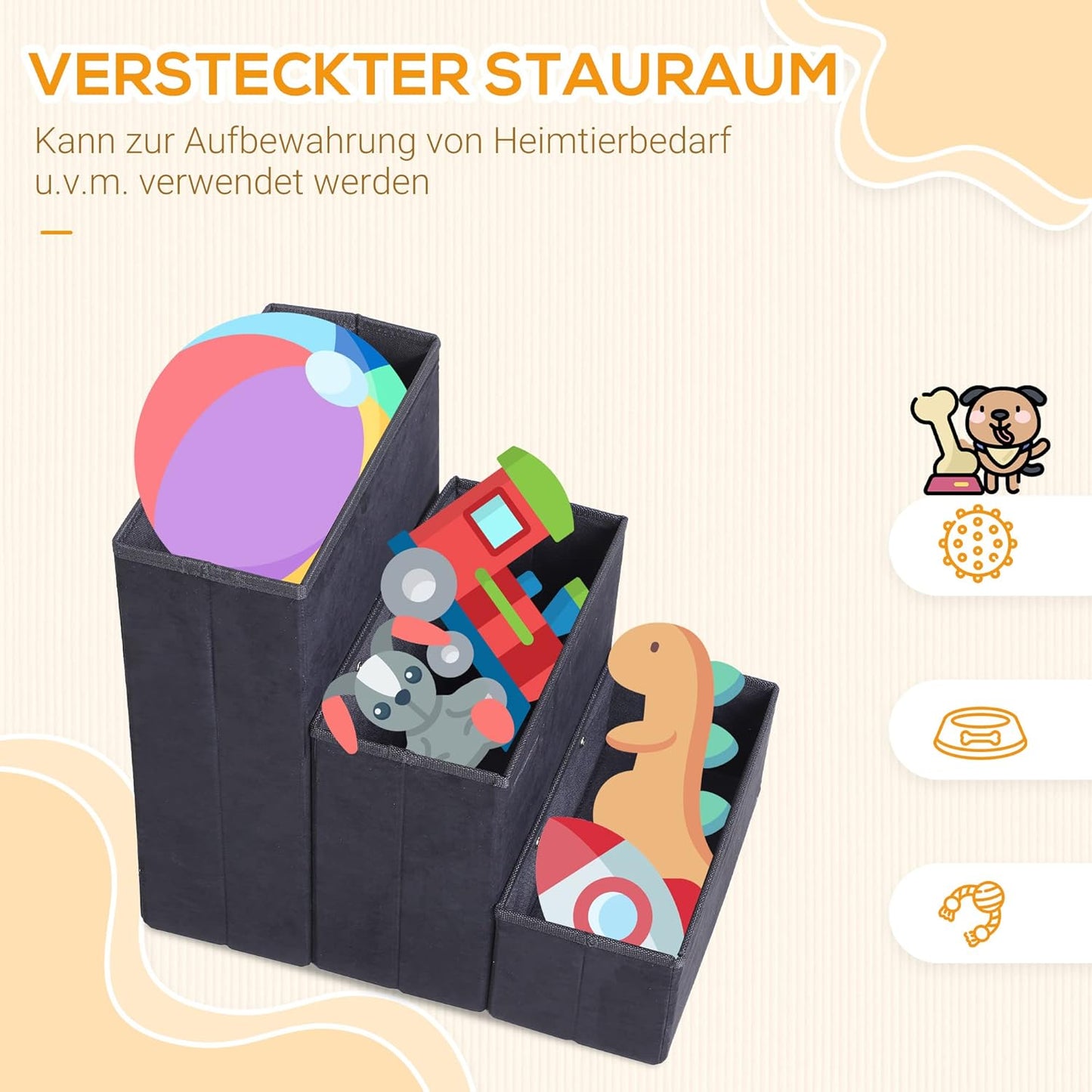 Faltbare Haustiertreppe mit Stauraum, Schwarz