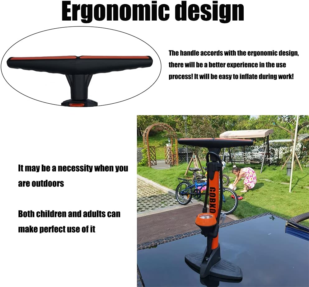 Fahrradpumpe mit Manometer für Rennrad & MTB, Basic Orange