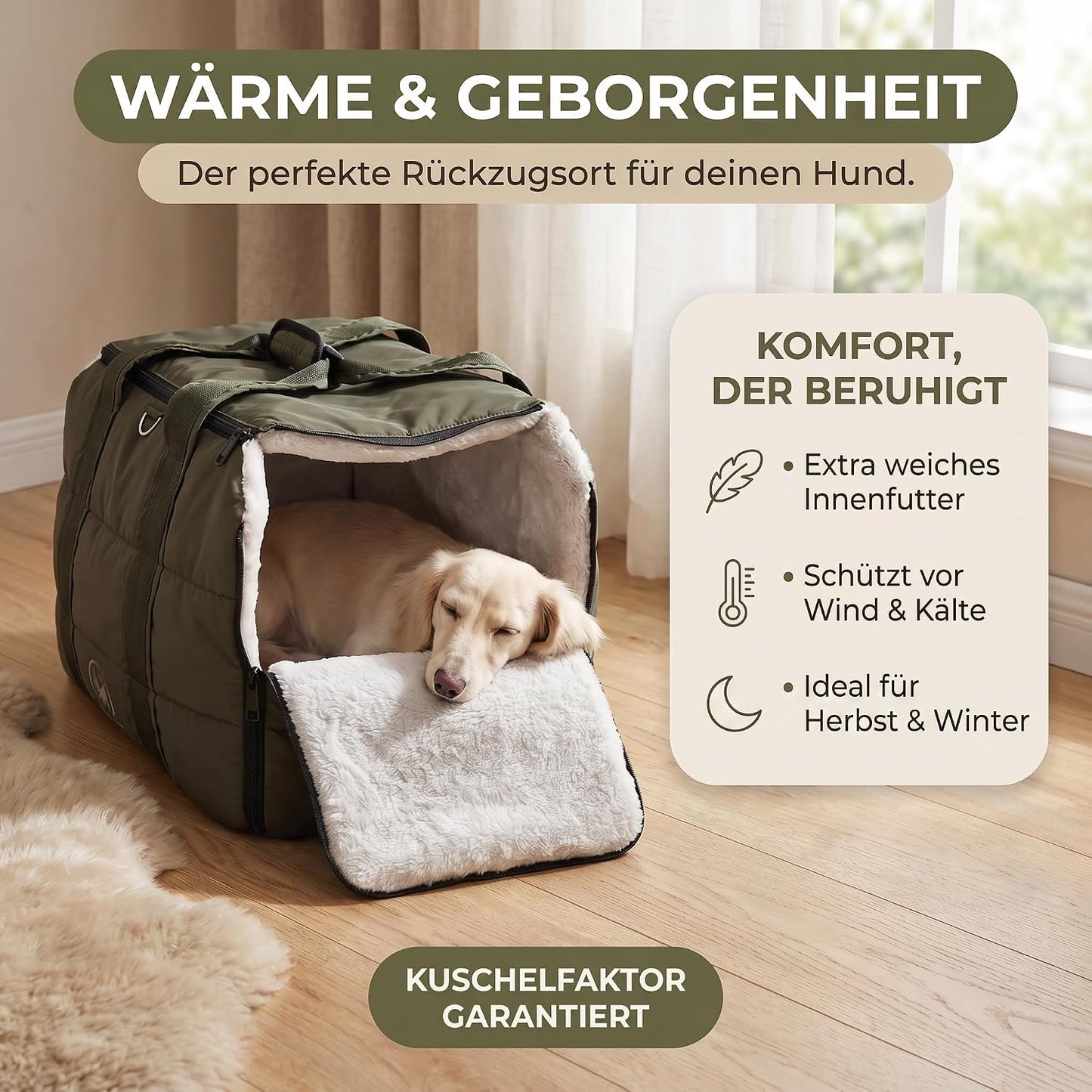 2-in-1 Hundetasche und Reisedecke, Olive Green