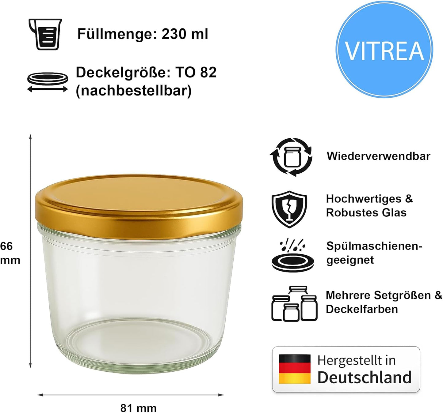 Einmachgläser-Set mit Schraubdeckel (100 Stück, 230 ml), 230 ml 100