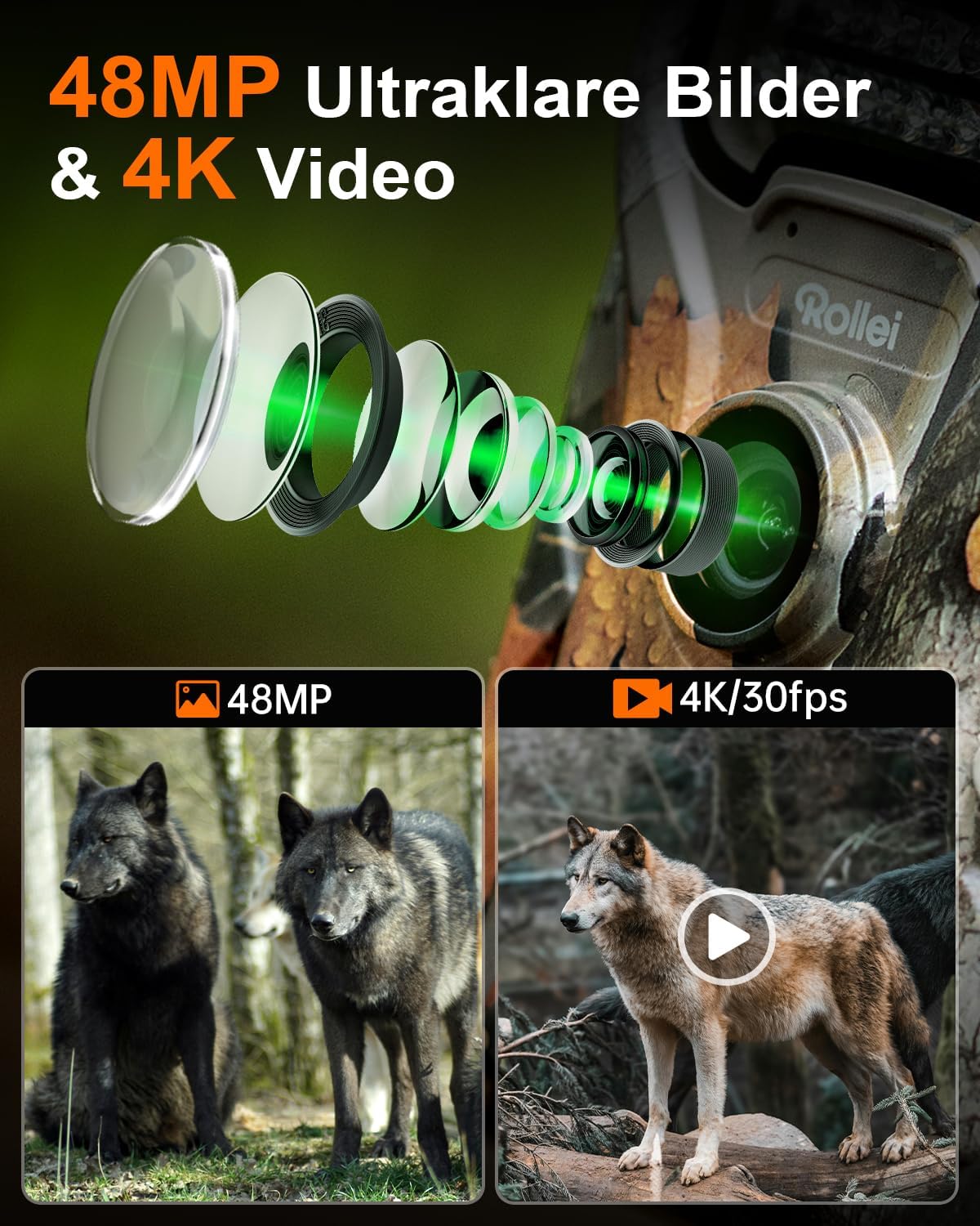 Wildtierkamera HD-30 mit Bewegungsmelder und Nachtsicht, Wildkamera 4K HD