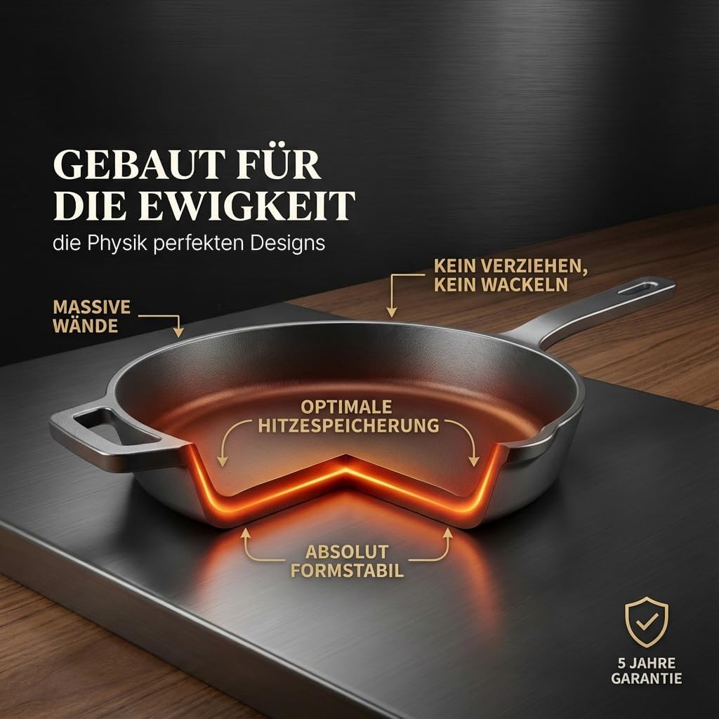 Gusseisenpfanne 28cm robust und widerstandsfähig, 28cm ohne Zubehör