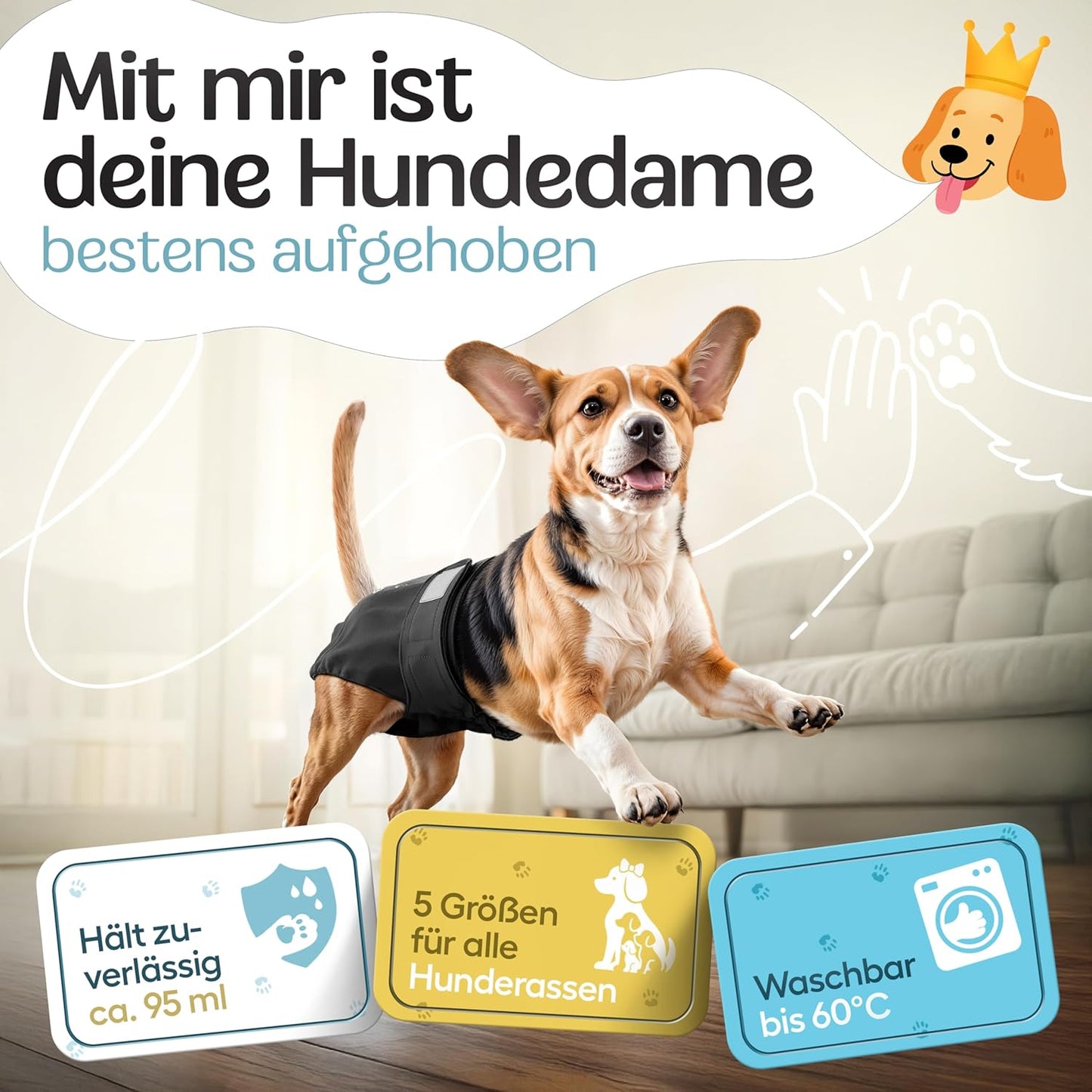 Hundewindeln für Hündinnen, Schwarz S (29 - 40cm)