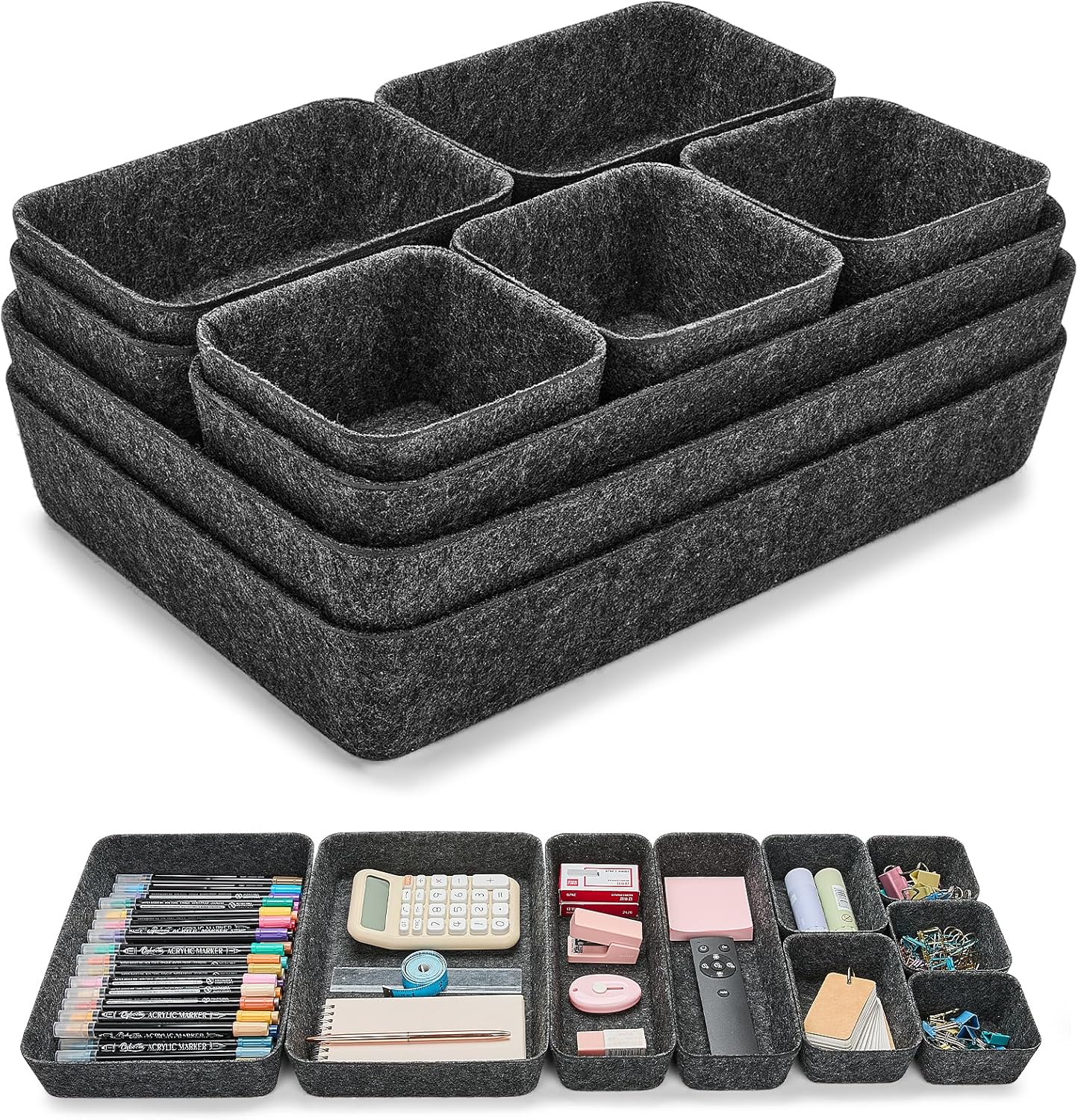 9-teiliges Schubladen-Organizer-Set, 9 Stück-Schwarz Schwarz