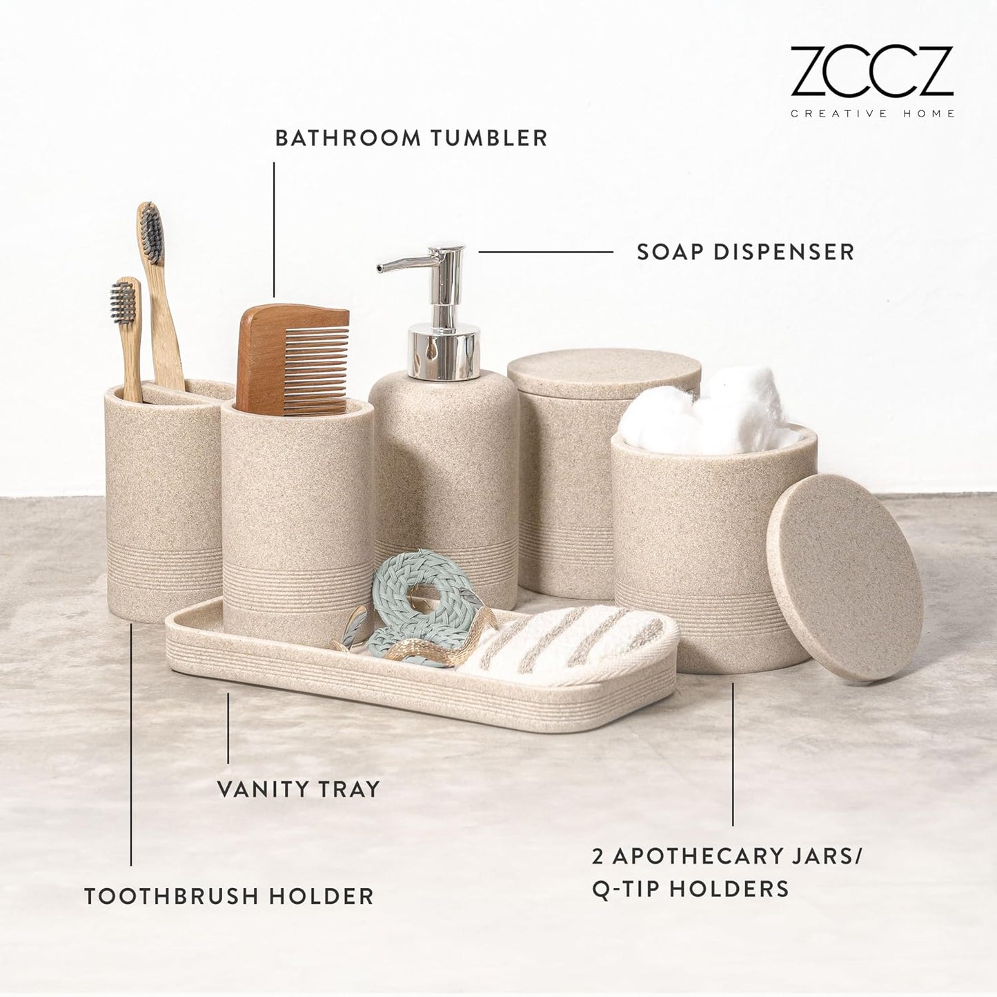 6-teiliges Badezimmer-Organizer-Set, Beige 6pcs