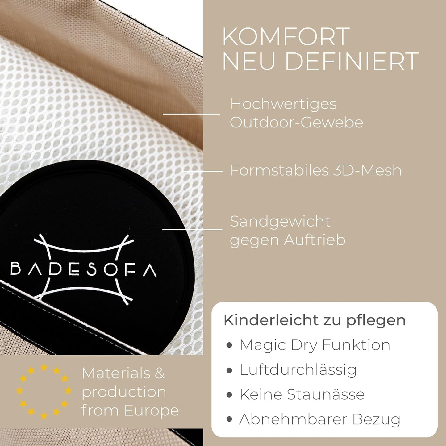 Badewannen-Sitzkissen, Beige Sitzkissen