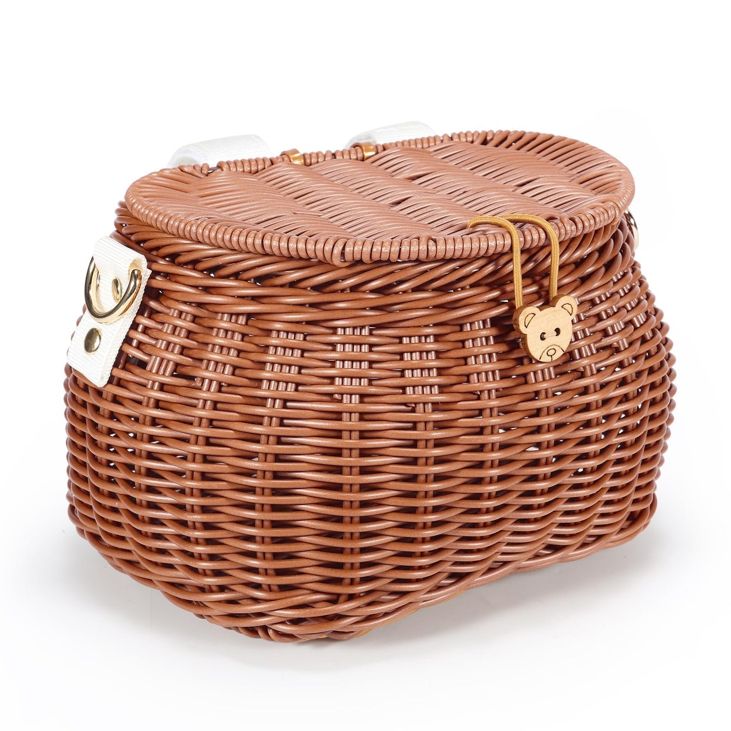 Abnehmbarer Kinderfahrradkorb, Rattan-Design, Braun