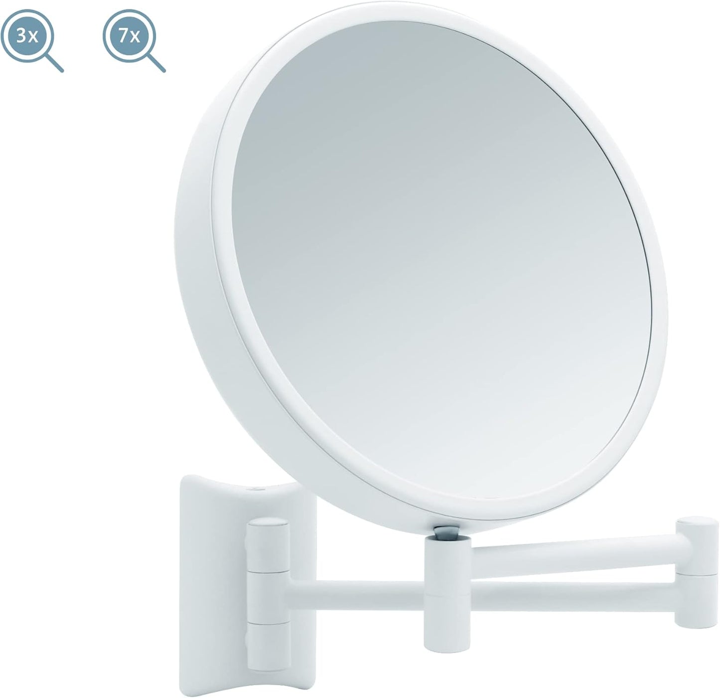 Drehbarer Wand-Kosmetikspiegel mit Vergrösserung, Weiss (3x/7x)