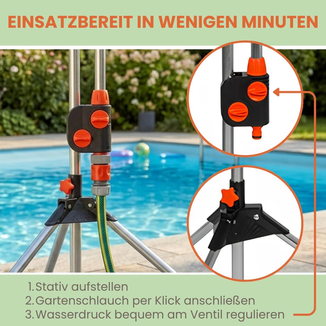 Verstellbare 3in1 Gartendusche mit Dreibeinstativ