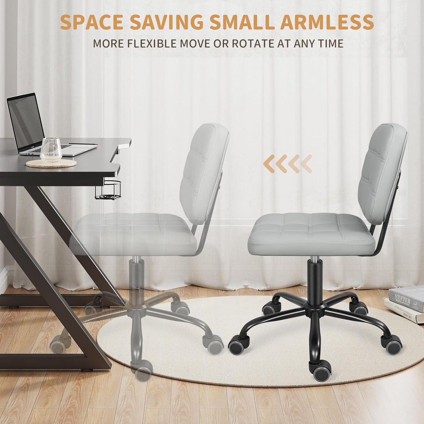 Ergonomischer Bürostuhl ohne Armlehnen, höhenverstellbar, Hellgrau 86x55cm