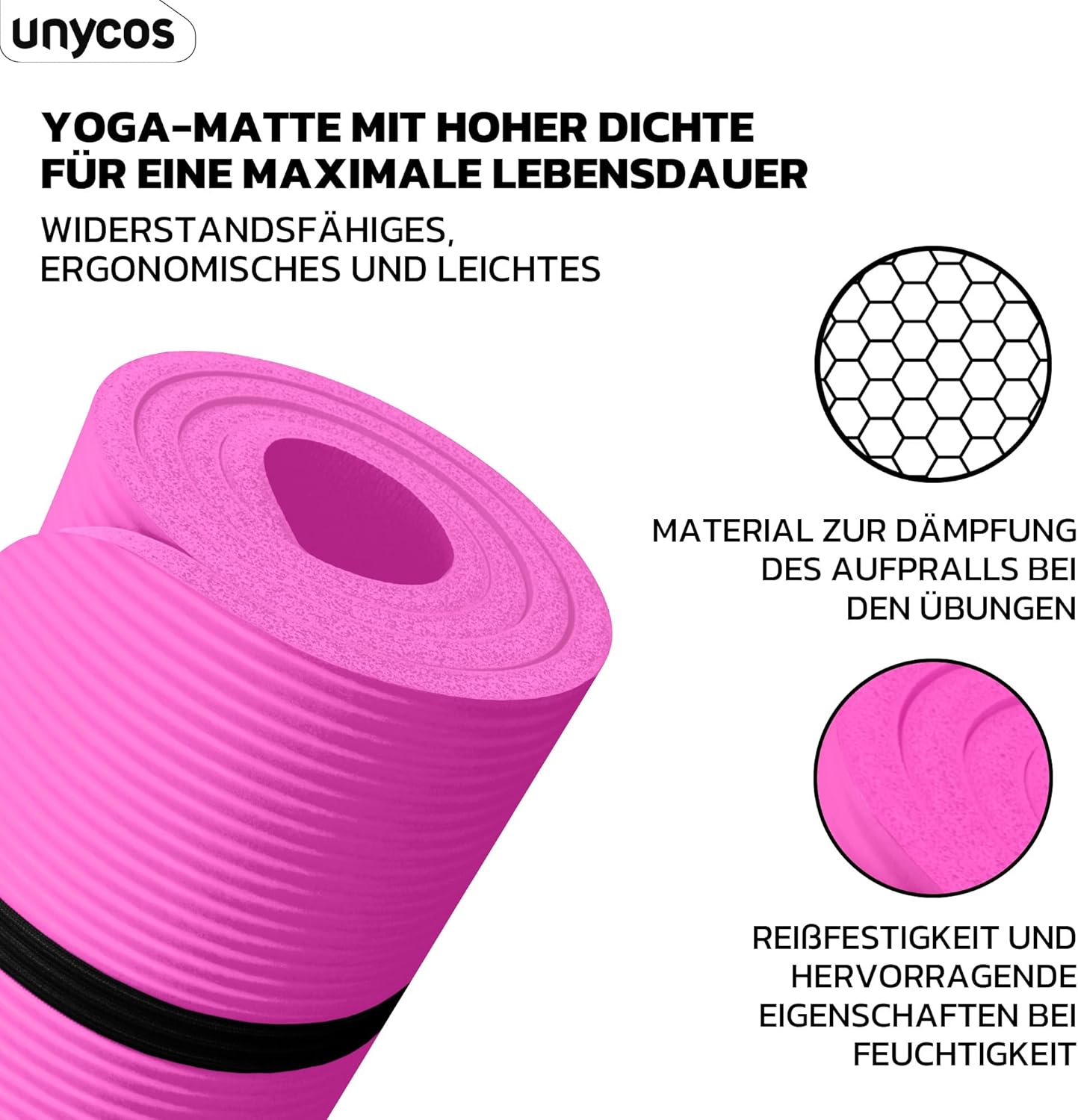 Rutschfeste Fitnessmatte mit Tragegurt, #15 Dunkelrosa 183*60*1.5 cm