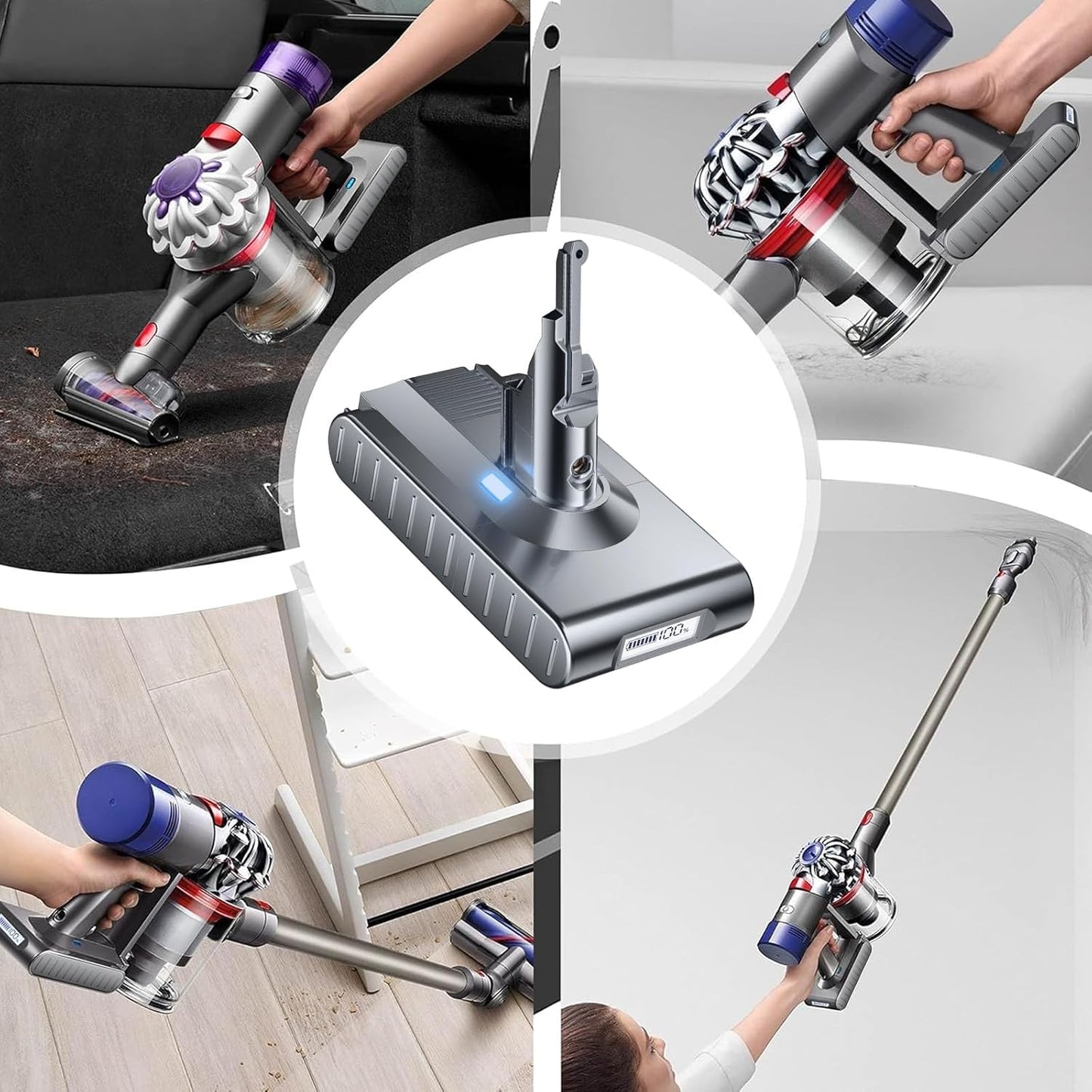Ersatzakku für Dyson V8 Staubsauger inkl. Zubehör, Grau 8.0