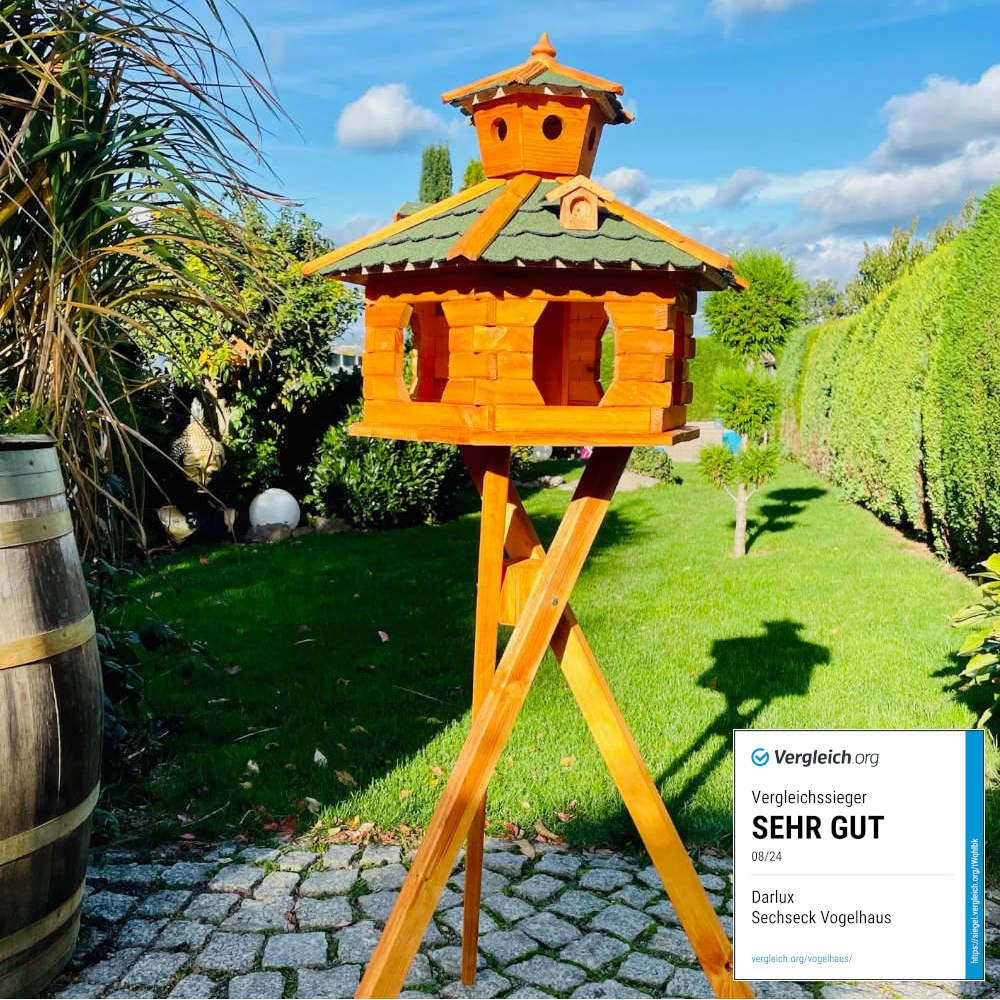 Sechseck Vogelhaus wetterfest XXL mit Ständer, Grösse XXL mit Ständer Grün - Braun