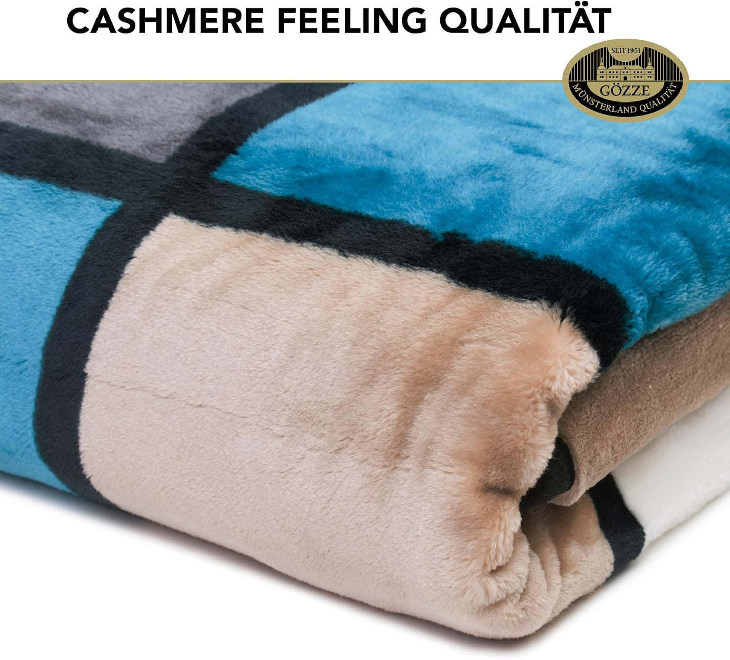 Weiche Kuscheldecke mit Cashmere Feeling, 150x200 cm, Aqua/Taupe/Petrol