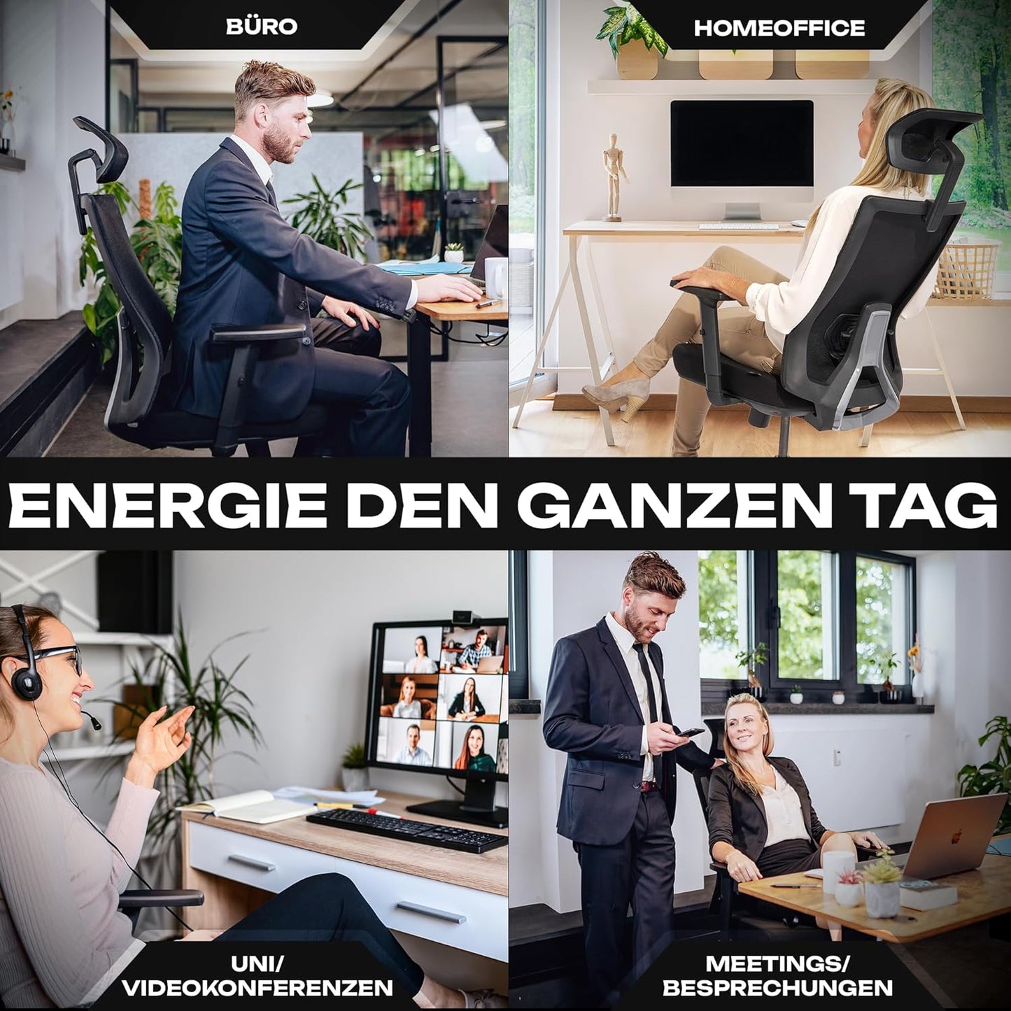 Ergonomischer Bürostuhl M3 mit Lendenwirbelstütze, M3 Klassik (Schwarz)