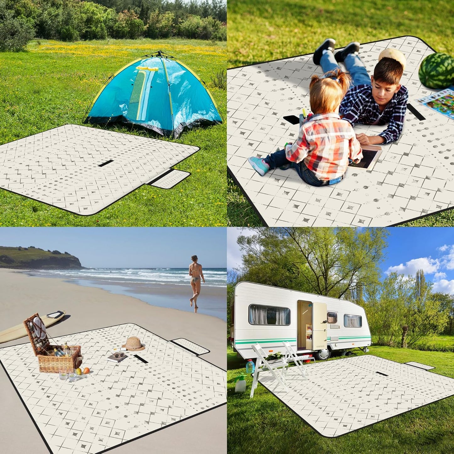 Wasserdichte Picknickdecke, Beige 200 x 200 cm