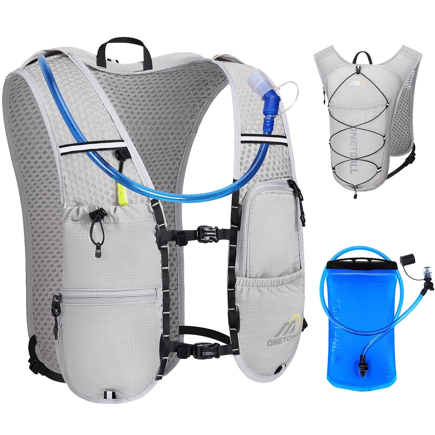 Laufweste mit Trinksystem (2L Blase, 500ml Flasche), hellgrau mit 2L Trinkblase