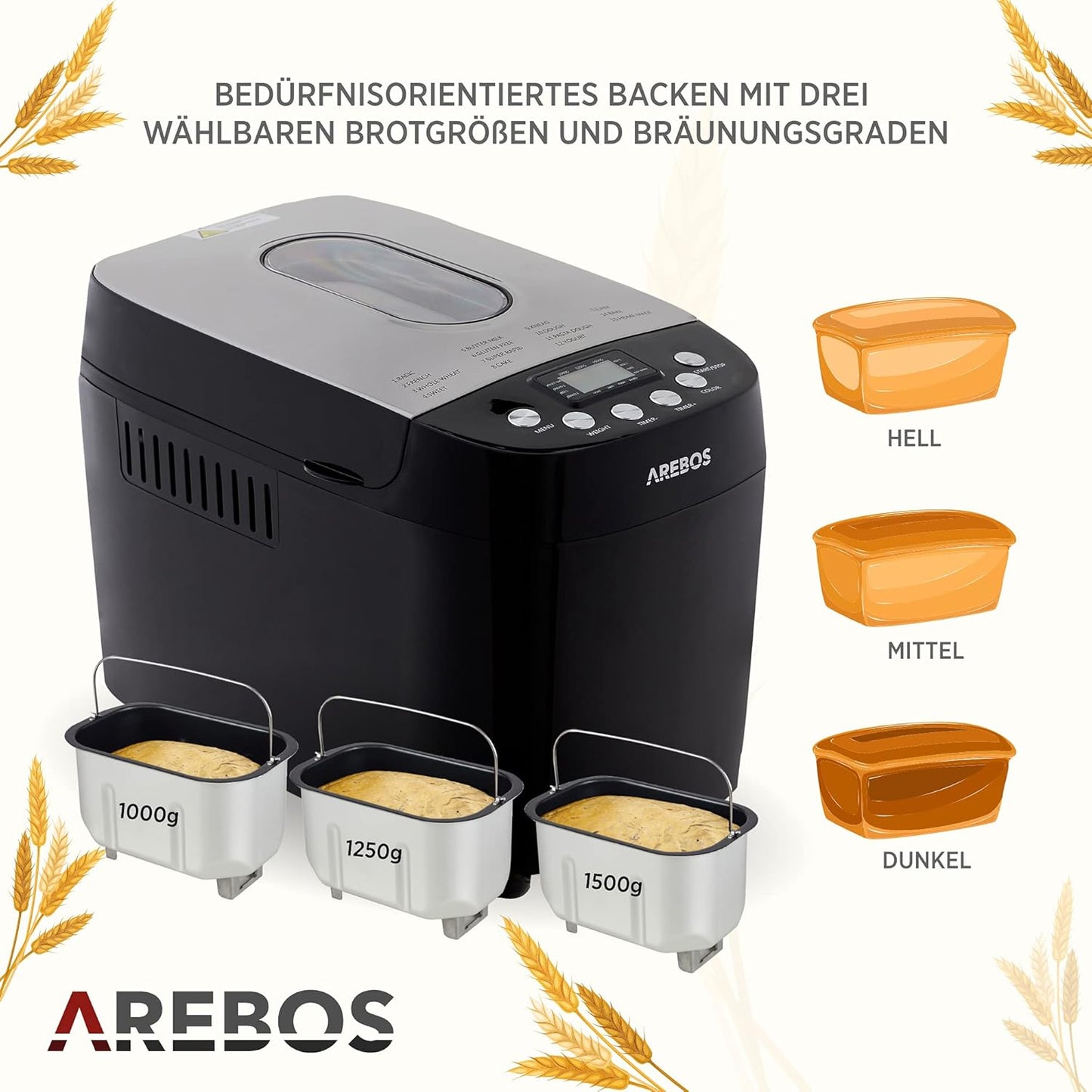 Brotbackautomat mit 15 Programmen und Timer, Schwarz