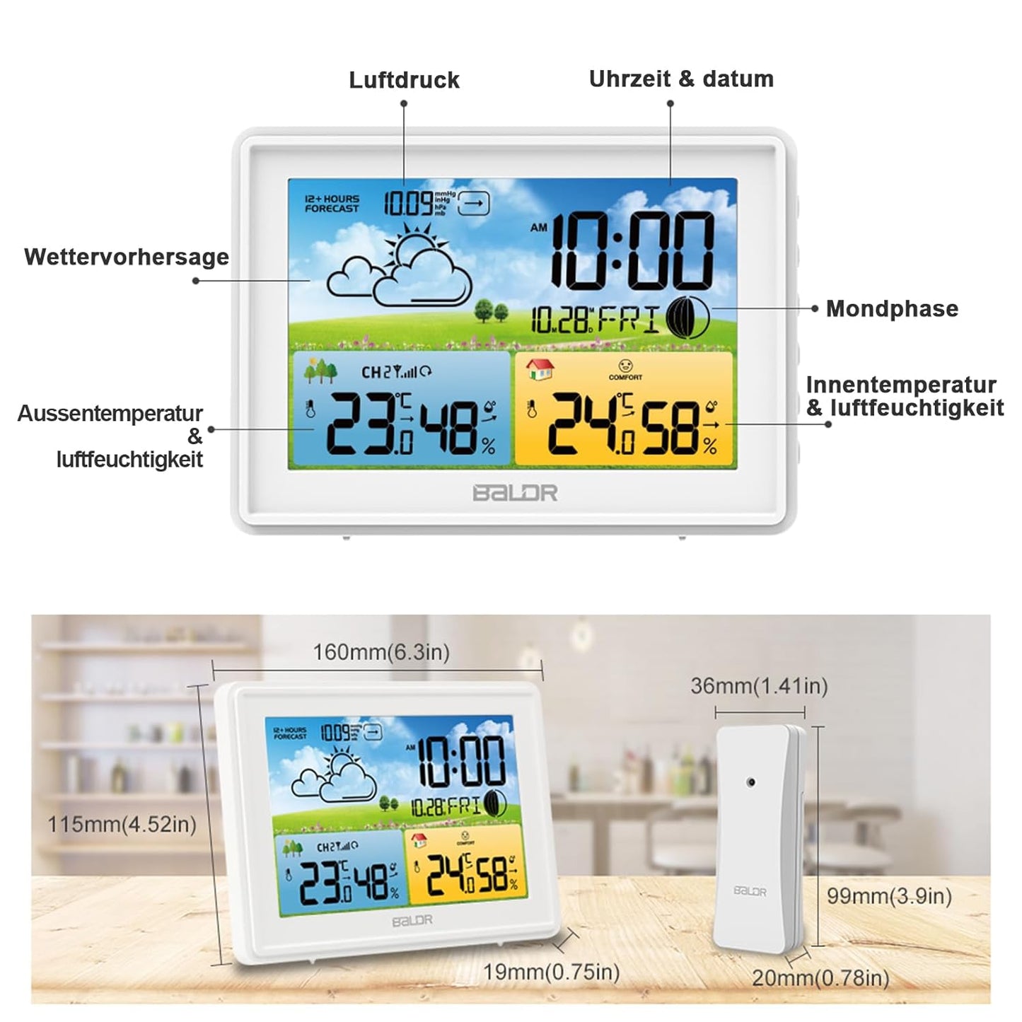 Wetterstation mit Aussensensor, Weiß