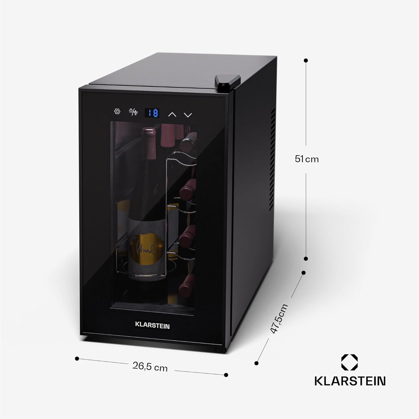 Weinkühlschrank für 8 Flaschen, Eine Zone vertikal / 8 Flaschen / Schwarz