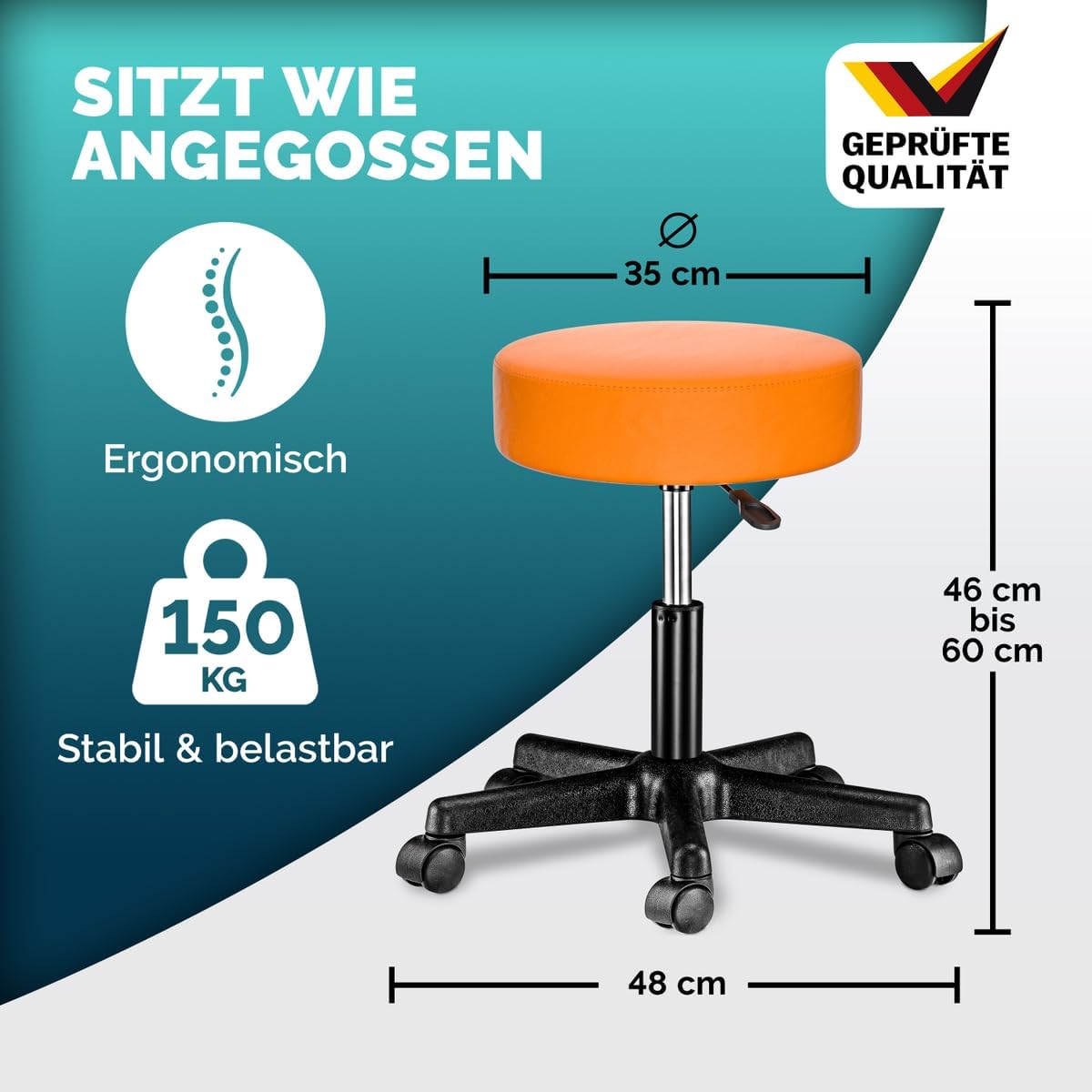 Höhenverstellbarer Rollhocker, 2er-Set, 2 Orange