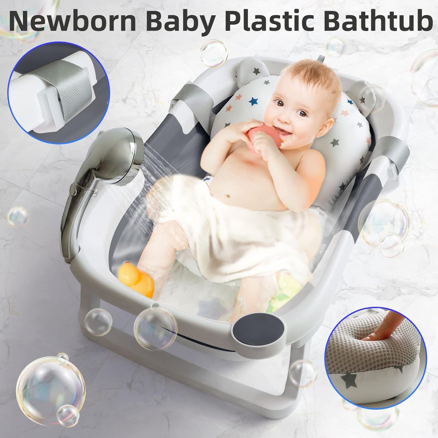 Faltbare Babybadewanne, Grau mit Badematte