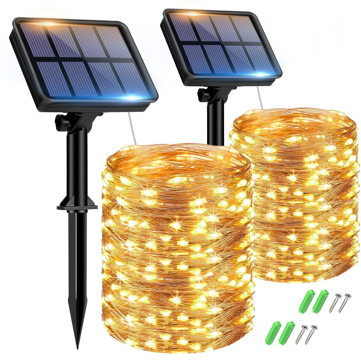 2 Stück Solar Lichterketten mit je 150 LEDs, Warmweiss 2 Stück-15M