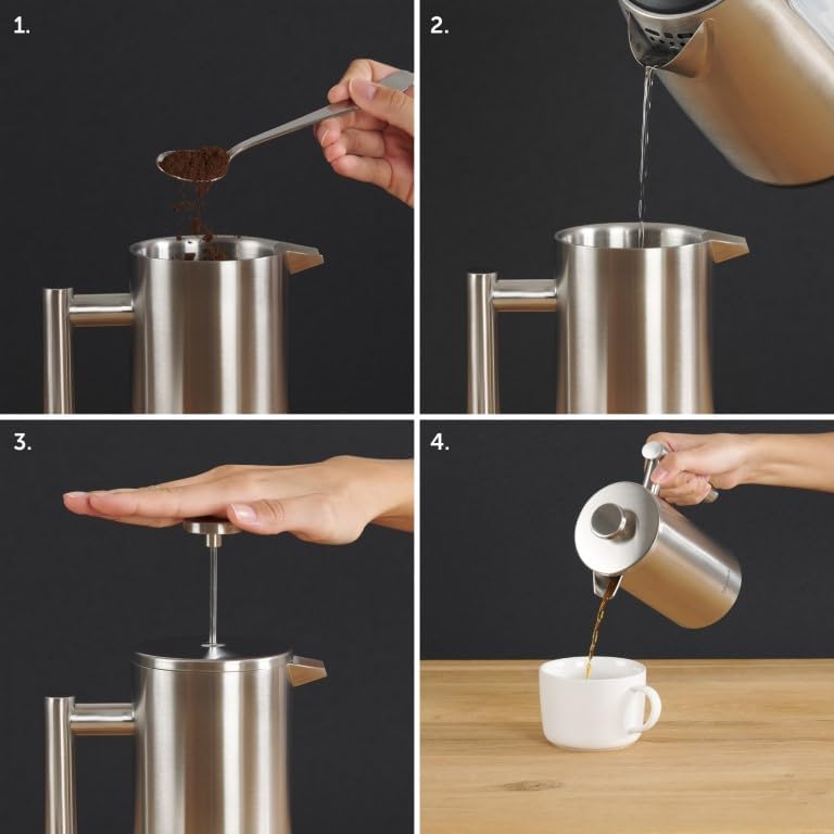 French Press Kaffeebereiter 600 ml, Edelstahl, Kaffee: 600ml
