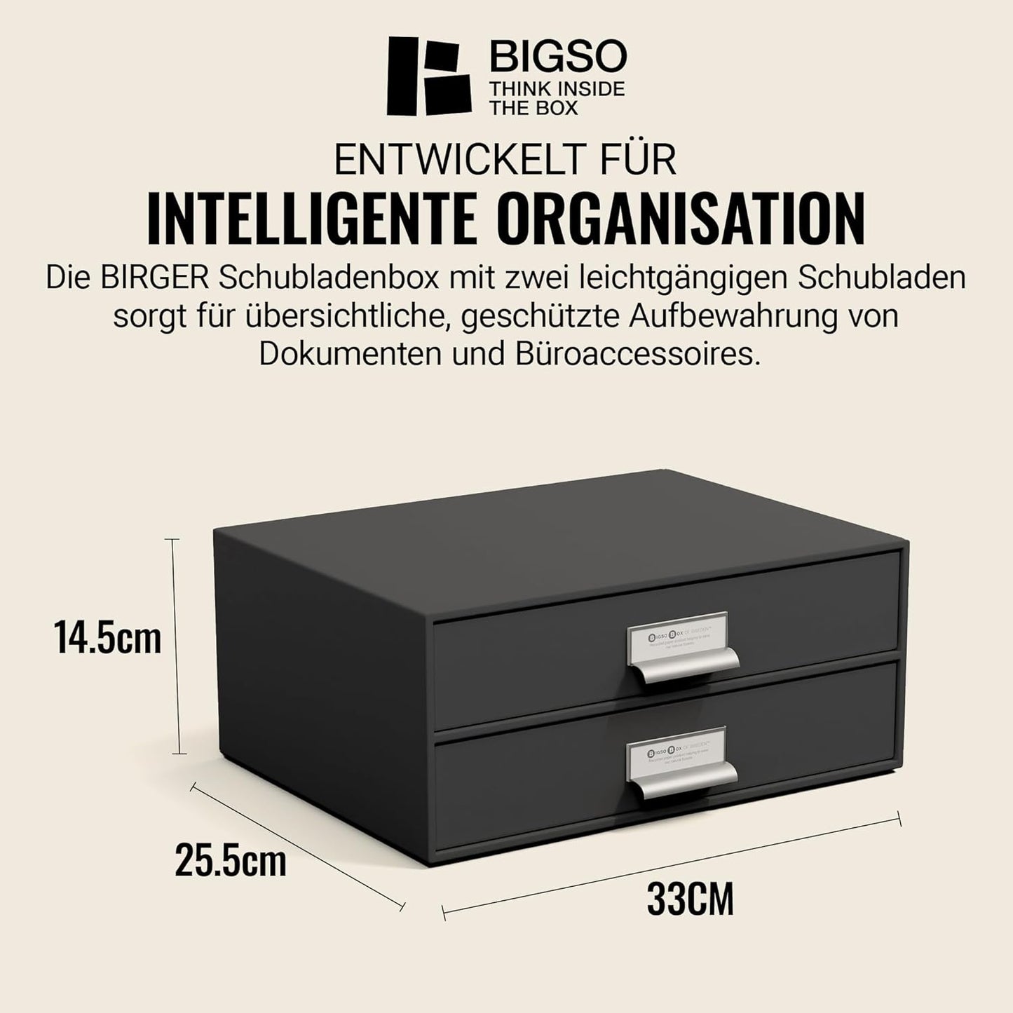 Schubladenbox Birger mit 2 Schubladen für Bürobedarf, Dunkelgrau