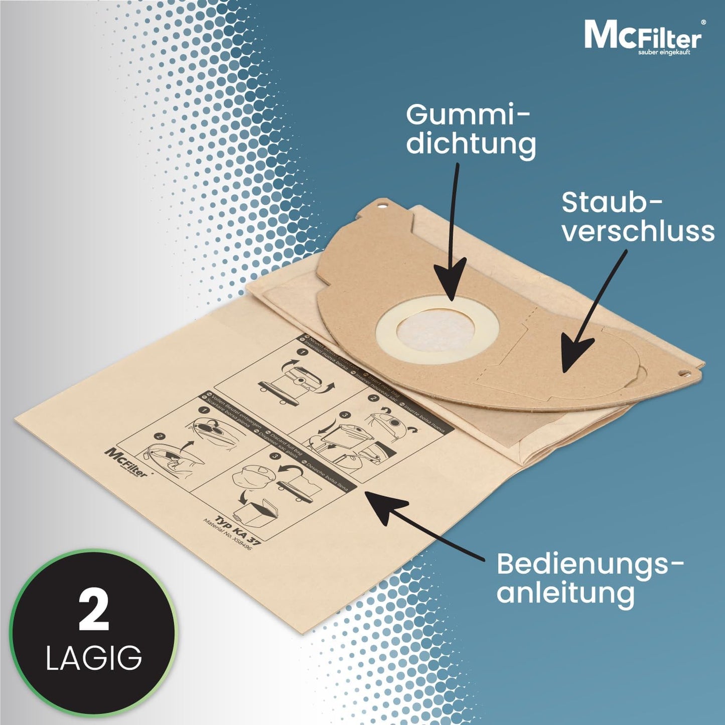 11-teiliges Staubsaugerbeutel-Set für Kärcher WD2/MV2, 10 Beutel + 1 Filter WD 2, MV 2
