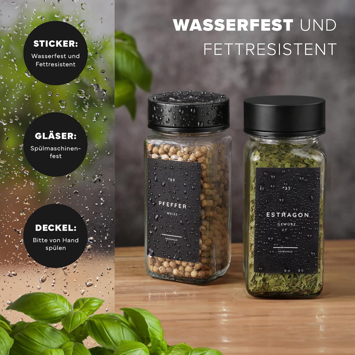 24-teiliges Gewürzgläser-Set mit Etiketten, Edelstahl Schwarz