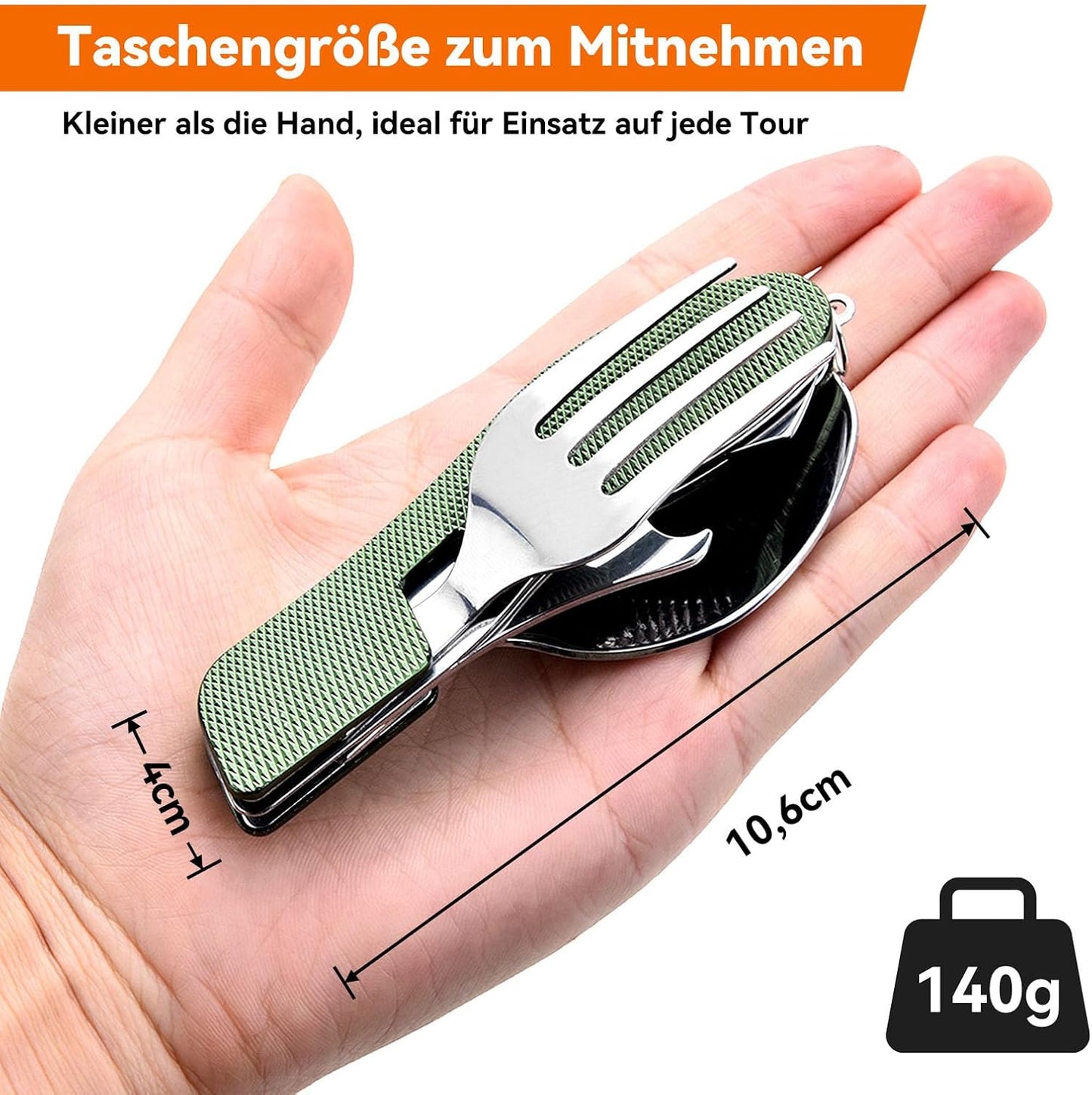 Campingbesteck Set mit Gürteltasche, Grün