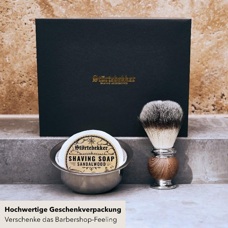 Shaving Essential Set, Rasierhobel Schwarz / Lederetui Café