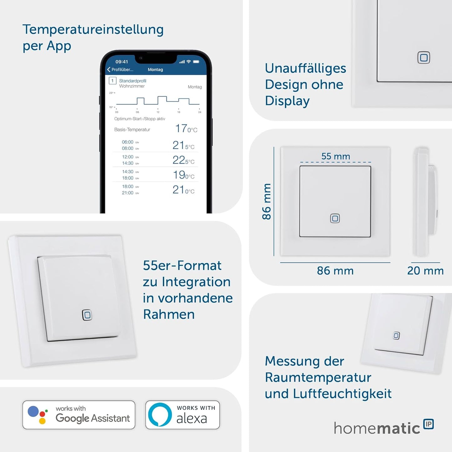 Temperatur- und Luftfeuchtigkeitssensor, ohne Display, ohne Stellrad