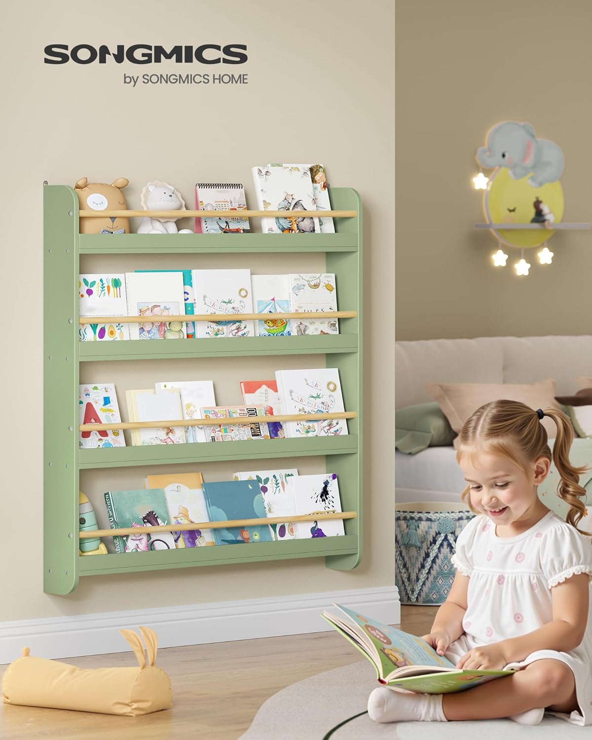 Kinderregal mit 4 Ebenen (80 cm), Lorbeergrün + Naturfarben 4 Ebenen (80 cm)