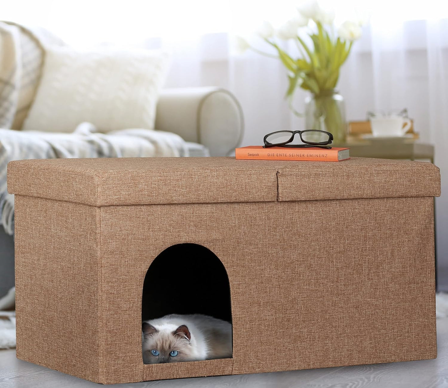 Katzenhöhle faltbare Sitzbank, hellbraun 38,5 x 74,5 x 37 cm (1er Pack)