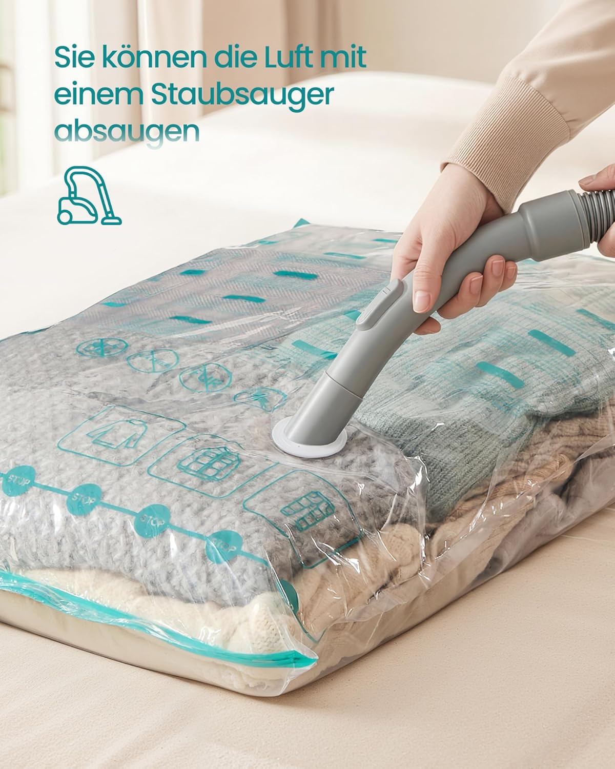6-teiliges Vakuumbeutel-Set für Kleidung, 6 Beutel (L)