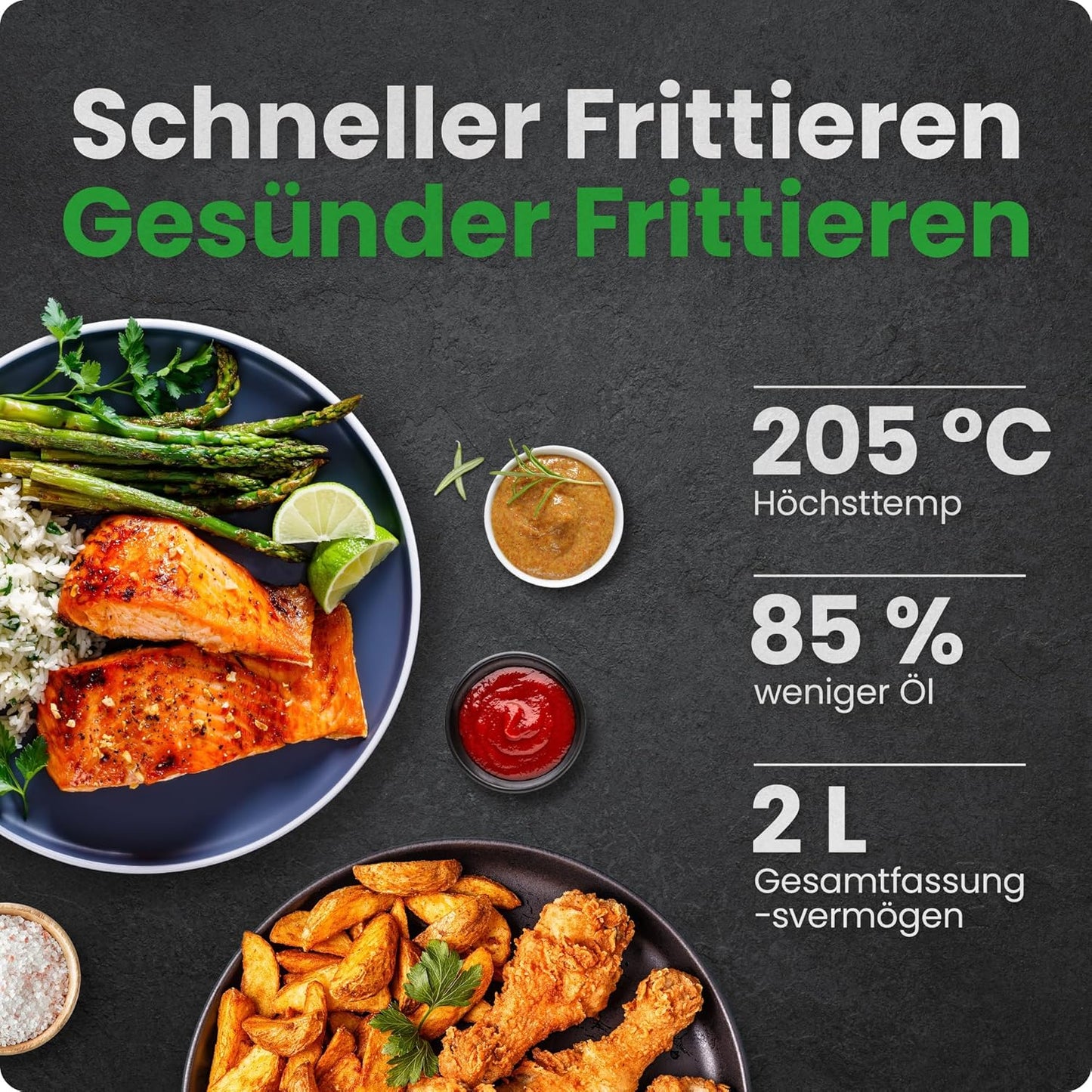 Mini-Heissluftfritteuse mit Antihaftkorb, Schwarz De